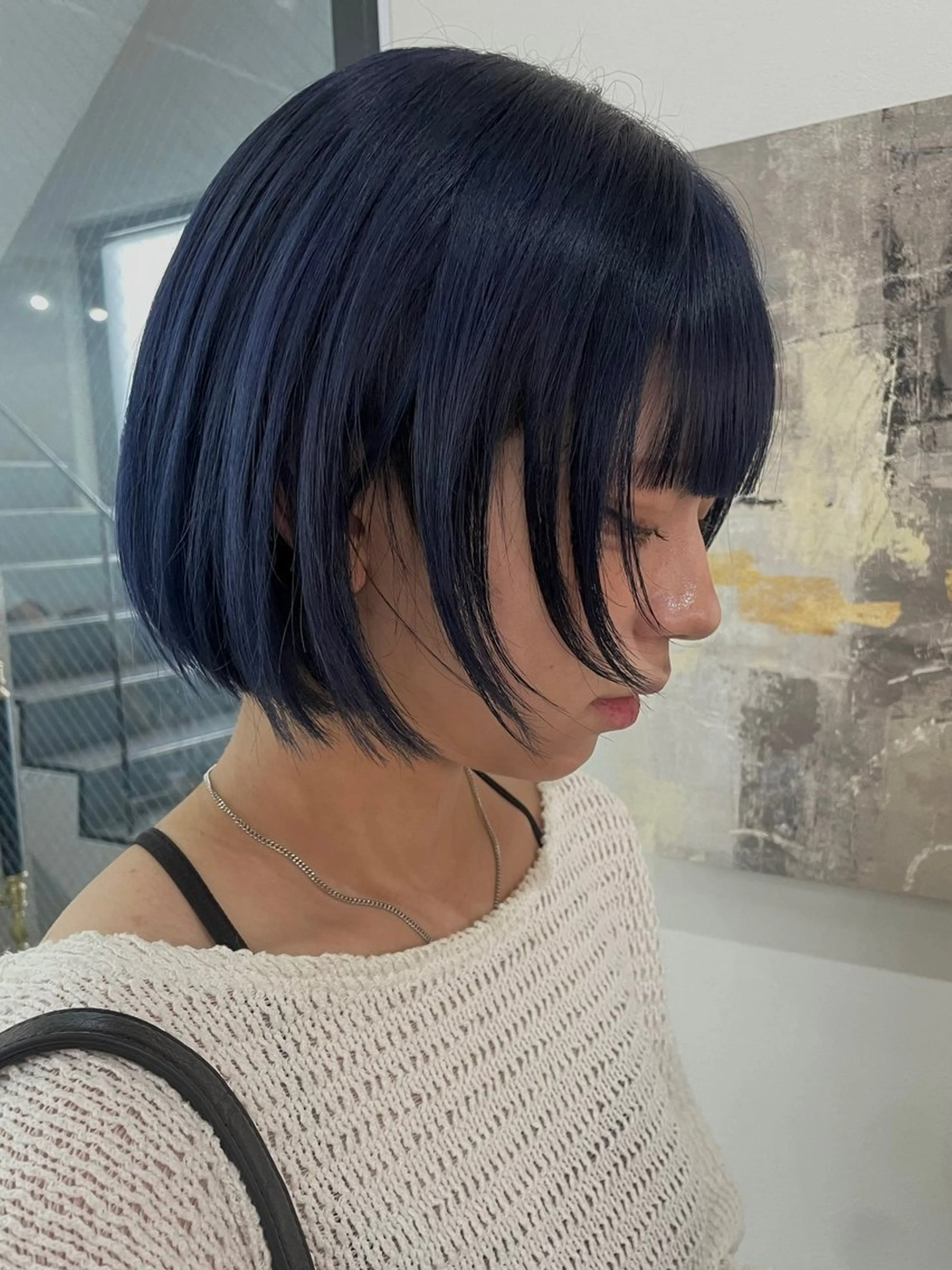 ショート カラー ブルーカラー ブルーパープル パープルカラー Mina/岡山/矯正 ブリーチ/レイヤーのヘアスタイル