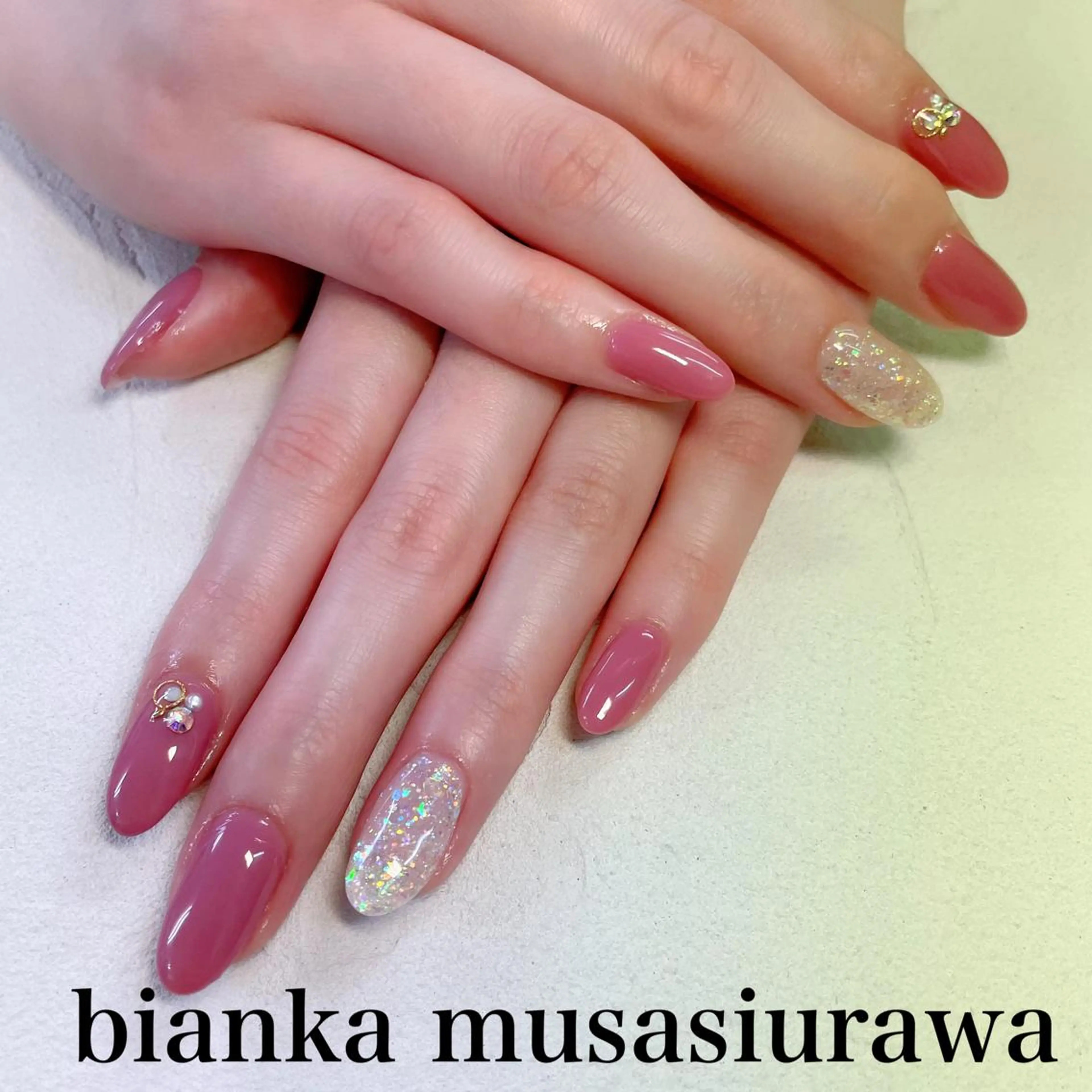 ネイル ピンク 春ネイル Bianca🎀 ONODERAのネイルデザイン