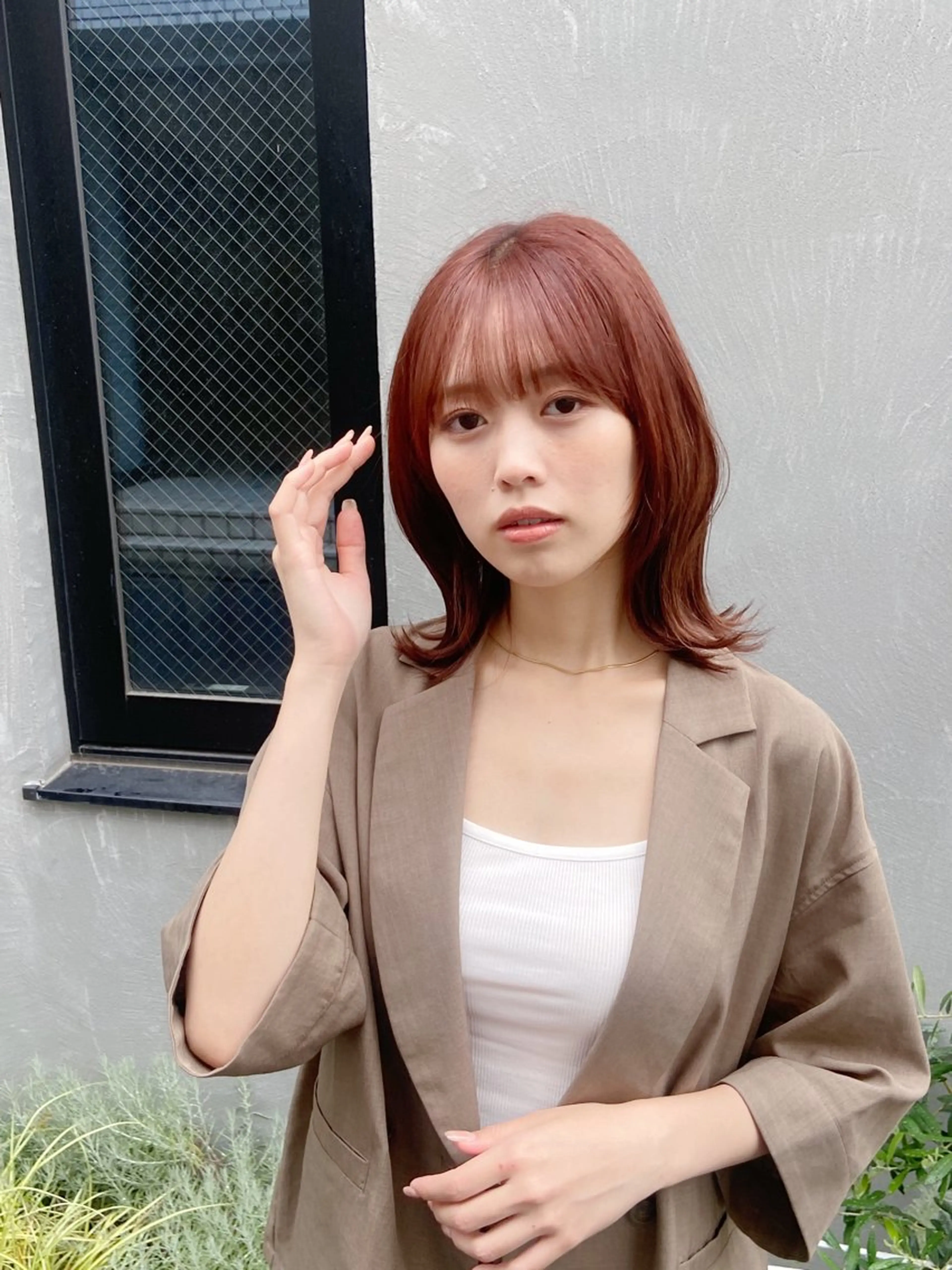 ミディアム カラー ブラウンカラー オレンジ オレンジブラウン アメリラブヘアー 土屋 洋平のヘアスタイル