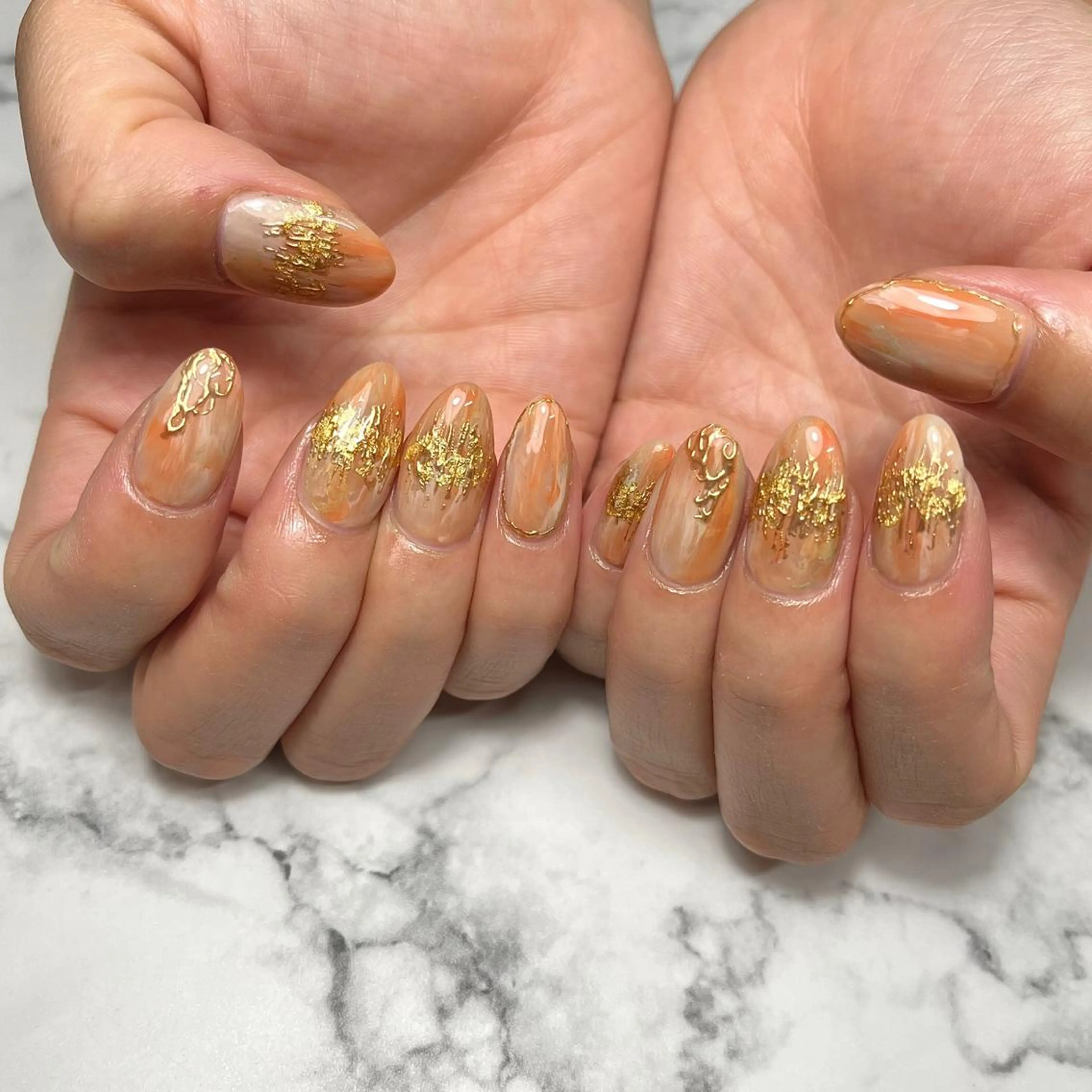 ネイル アートネイル ジェルネイル ゴールド 氷ネイル・うるうるネイル 韓国ネイル ハンドネイル NAIL NOWのネイルデザイン