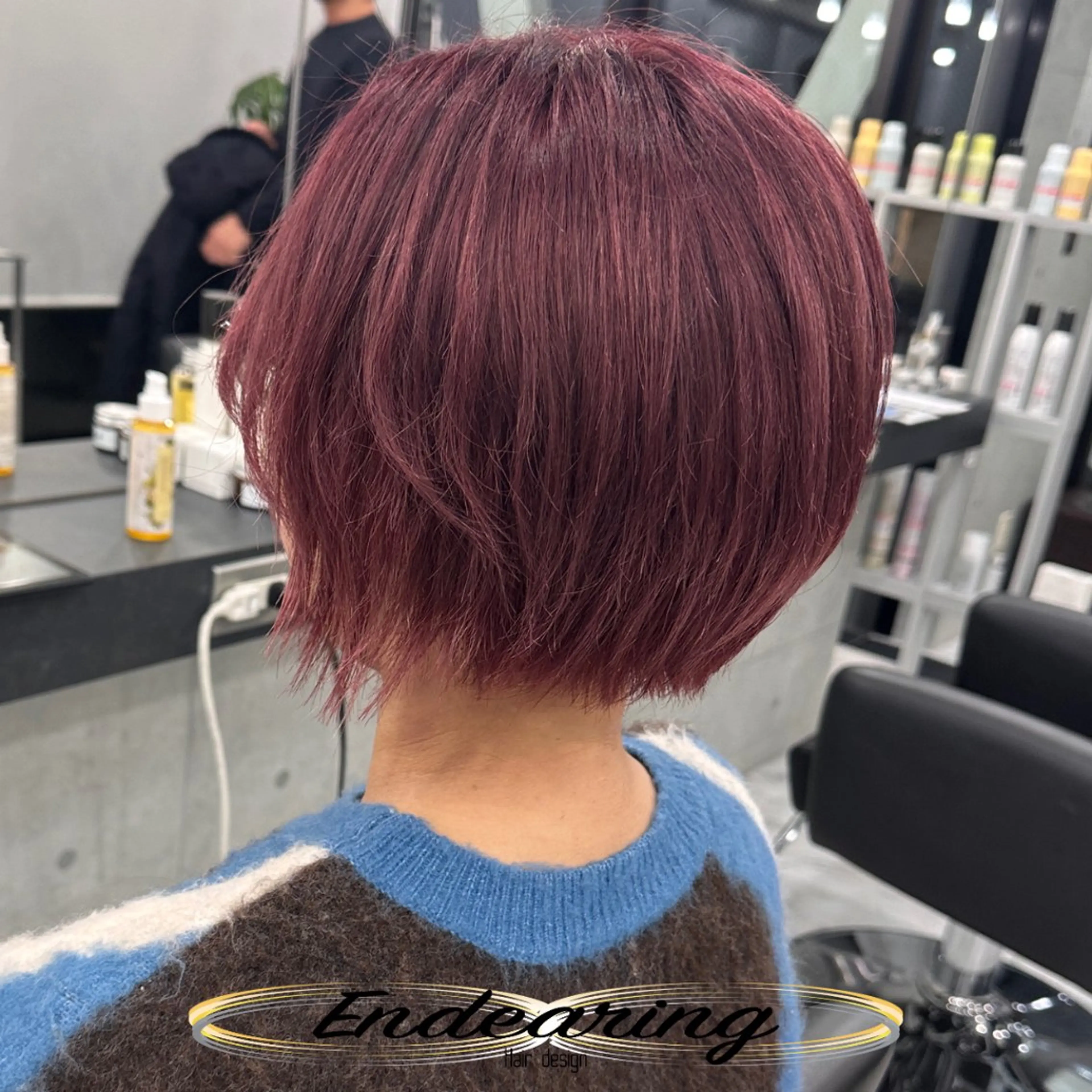 カラー ショートボブ ブリーチ ボルドーカラー 透明感カラー ルビー カット ヘアカラー Endearing 銀座/レイヤーカットのヘアスタイル