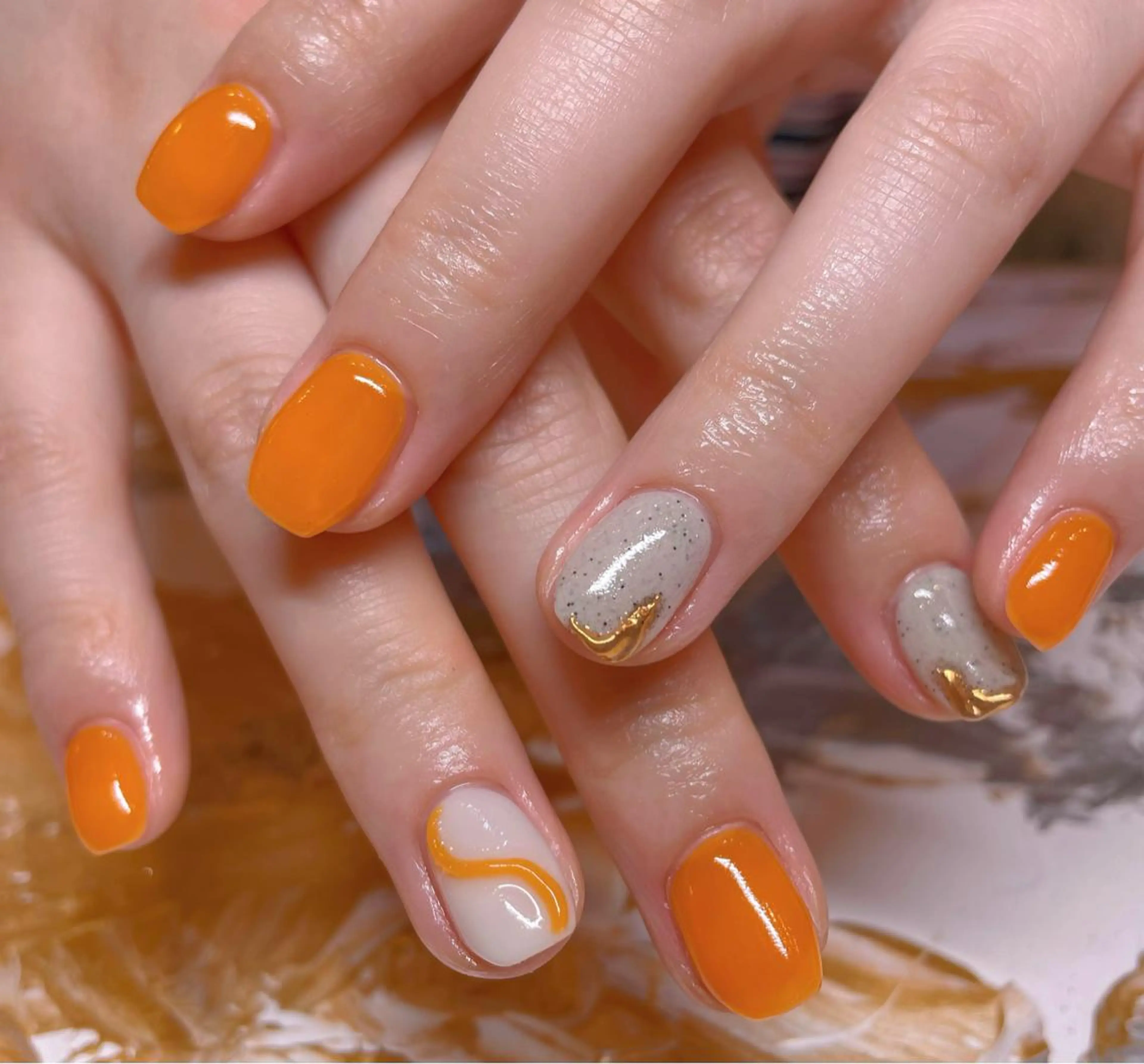 ネイル ニュアンスネイル オレンジ ハンドネイル ネイリスト ❄️ユキ❄️のネイルデザイン