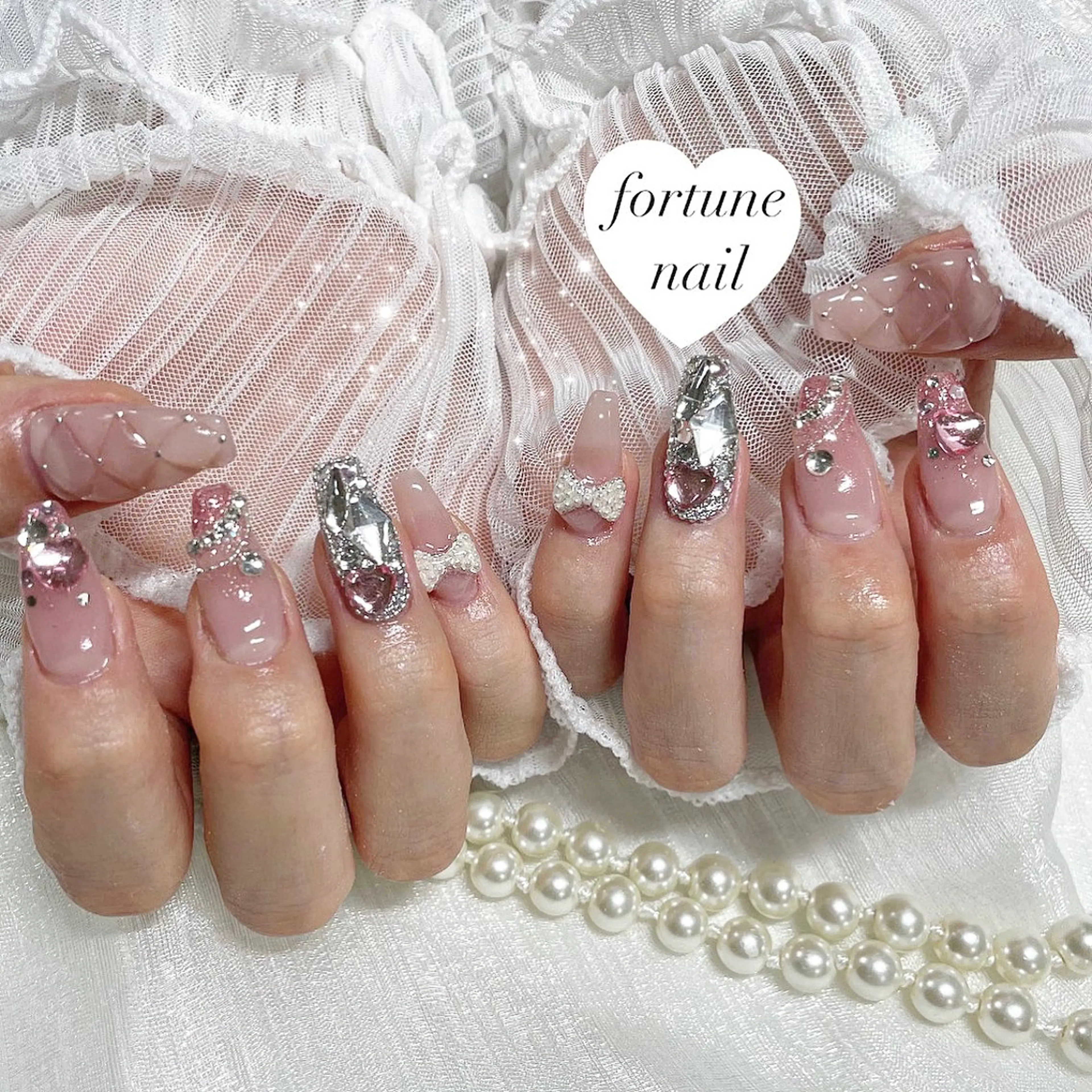 ネイル ガーリー ピンク リボン ワンホンネイル 💎saori 💎のネイルデザイン