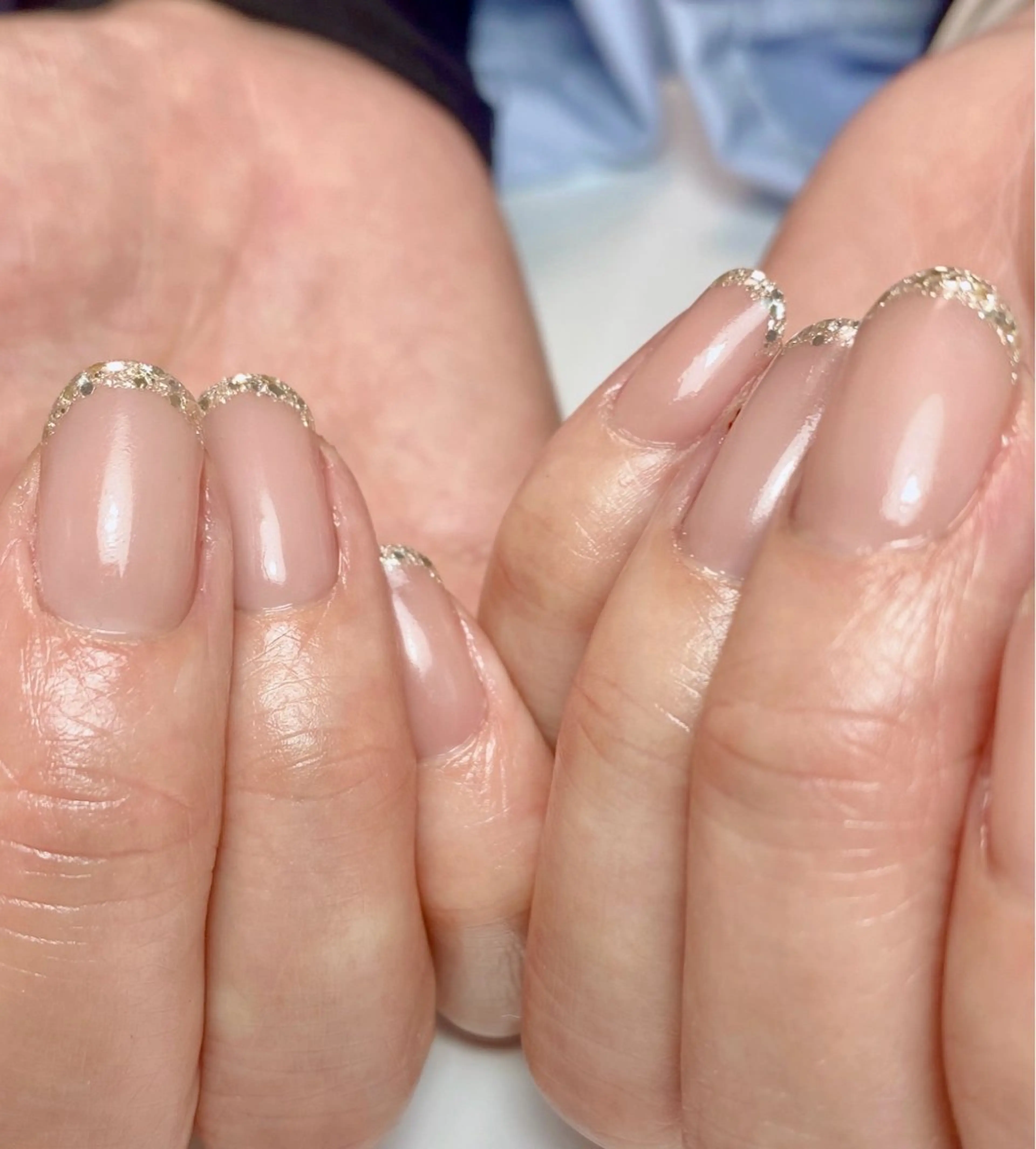 ネイル フレンチネイル ガラスフレンチ ラメ(グリッター) オフィスネイル Nail Salon K 🧸美爪育成のネイルデザイン