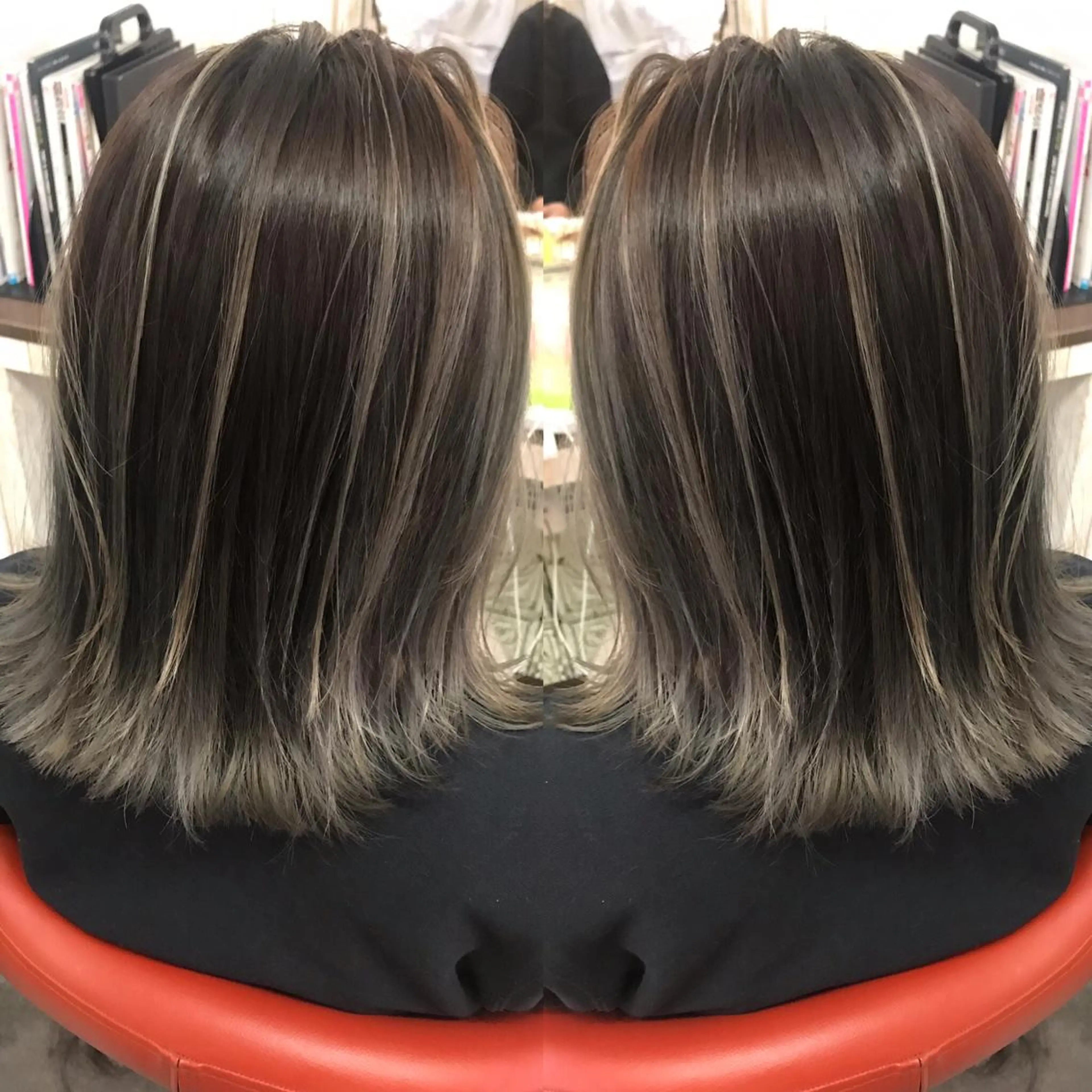 ミディアム カラー ヘアカラー ハイライト、レイヤー カット/西梅田/中西のヘアスタイル