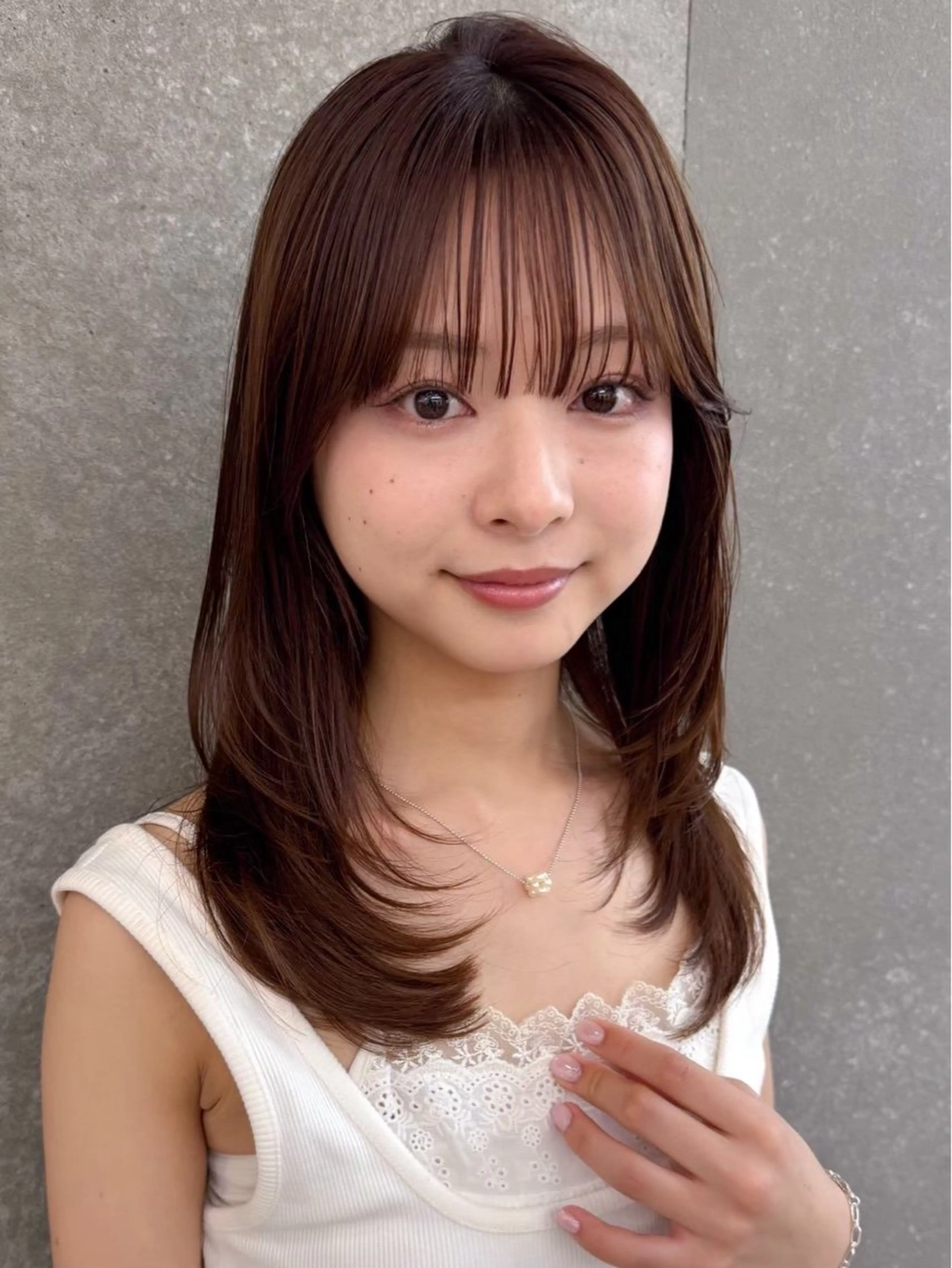 セミロング カット ヘアカラー トリートメント 縮毛矯正/レイヤー 韓国/顔まわり/夢音のヘアスタイル