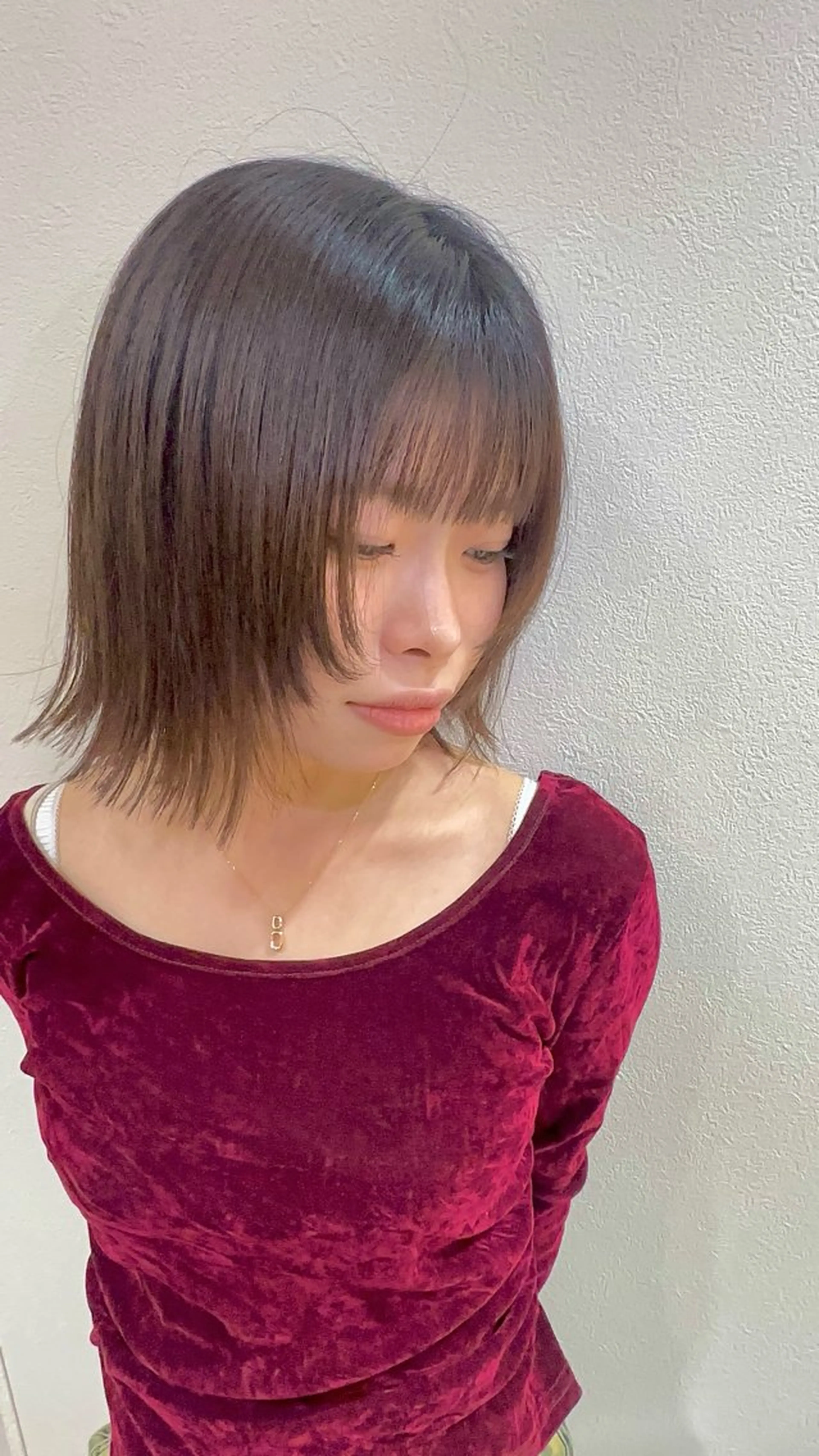 ミディアム カラー ボブ 顔まわりレイヤー 顔周りカット 髪質改善 レイヤーカット ヘアカラー 畑中 夢のヘアスタイル