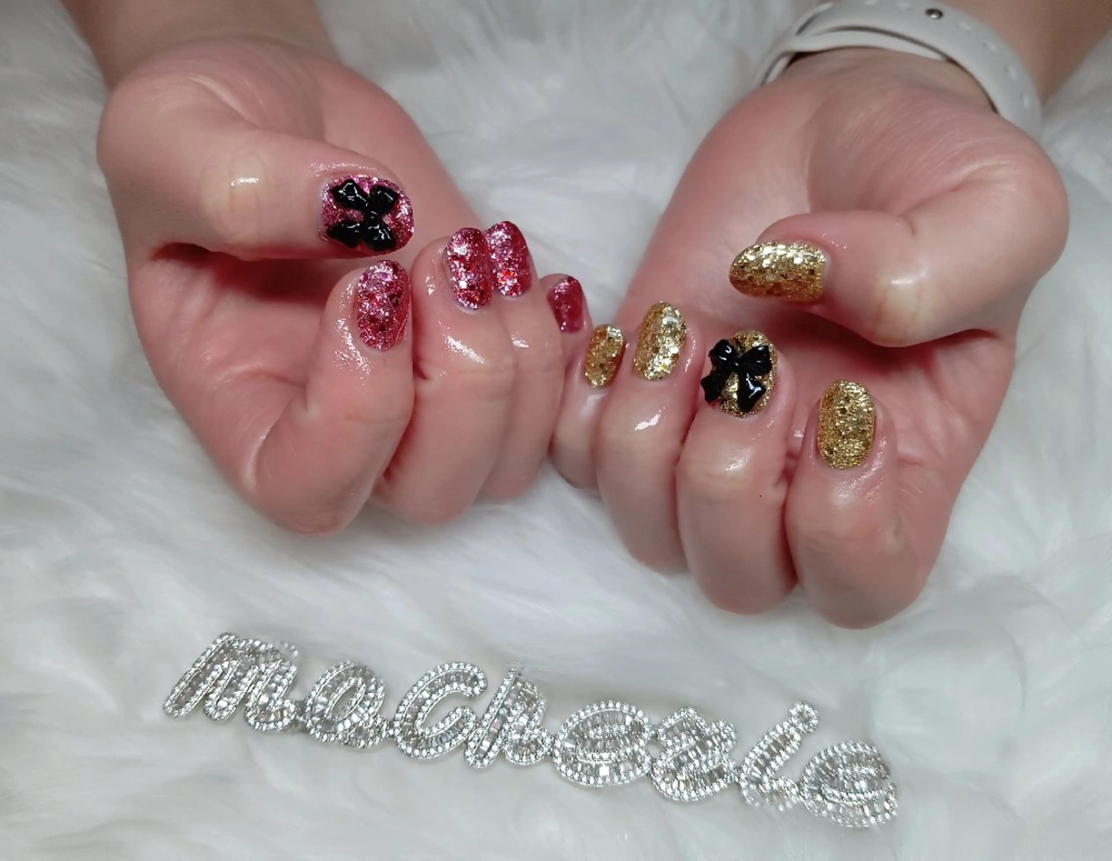 ネイル ゴールド ピンク ハンドネイル Nail Salon macherieのネイルデザイン