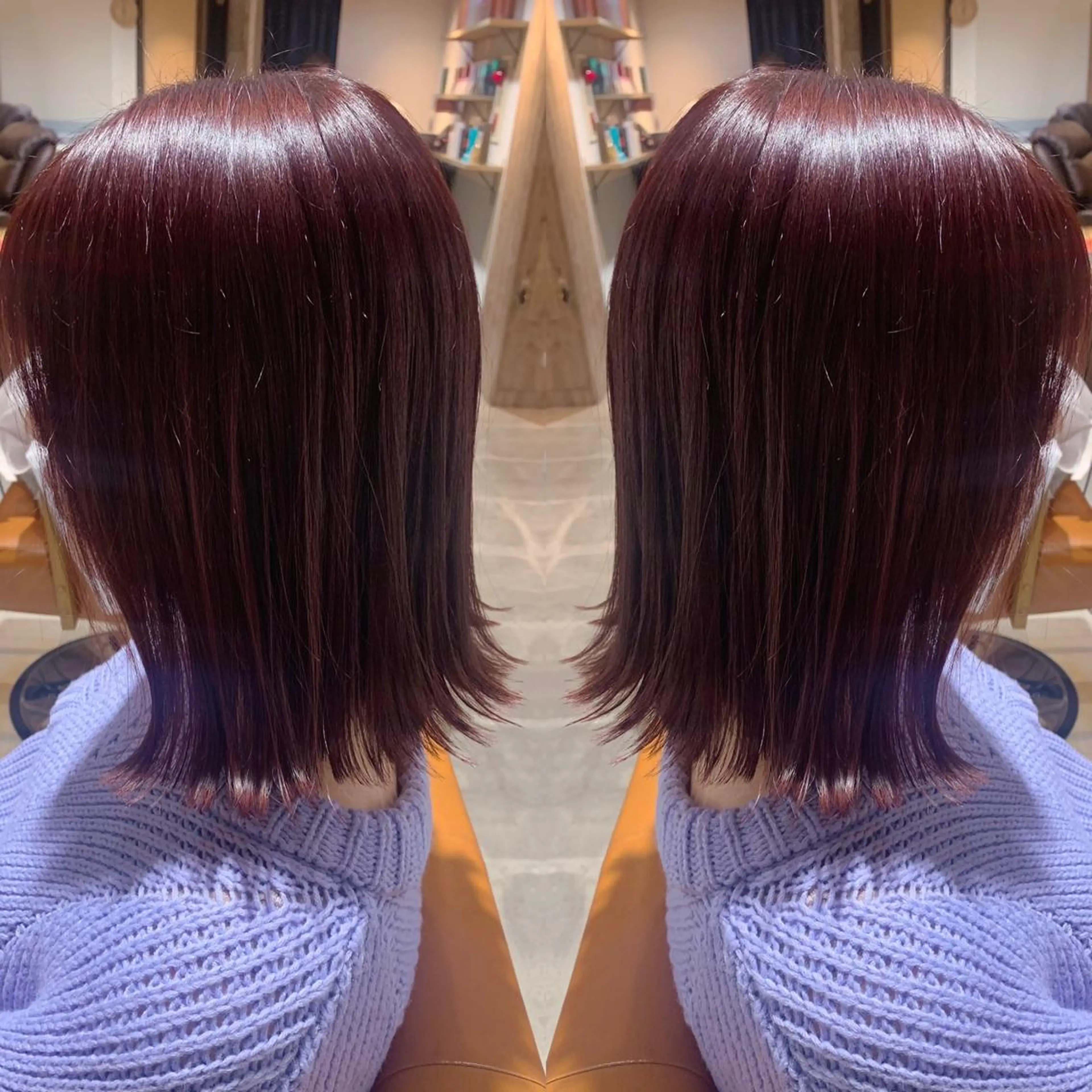 セミロング カラー パープルカラー レッドカラー オルチャンヘア 韓国🇰🇷 ✂︎hair 内田愛のヘアスタイル