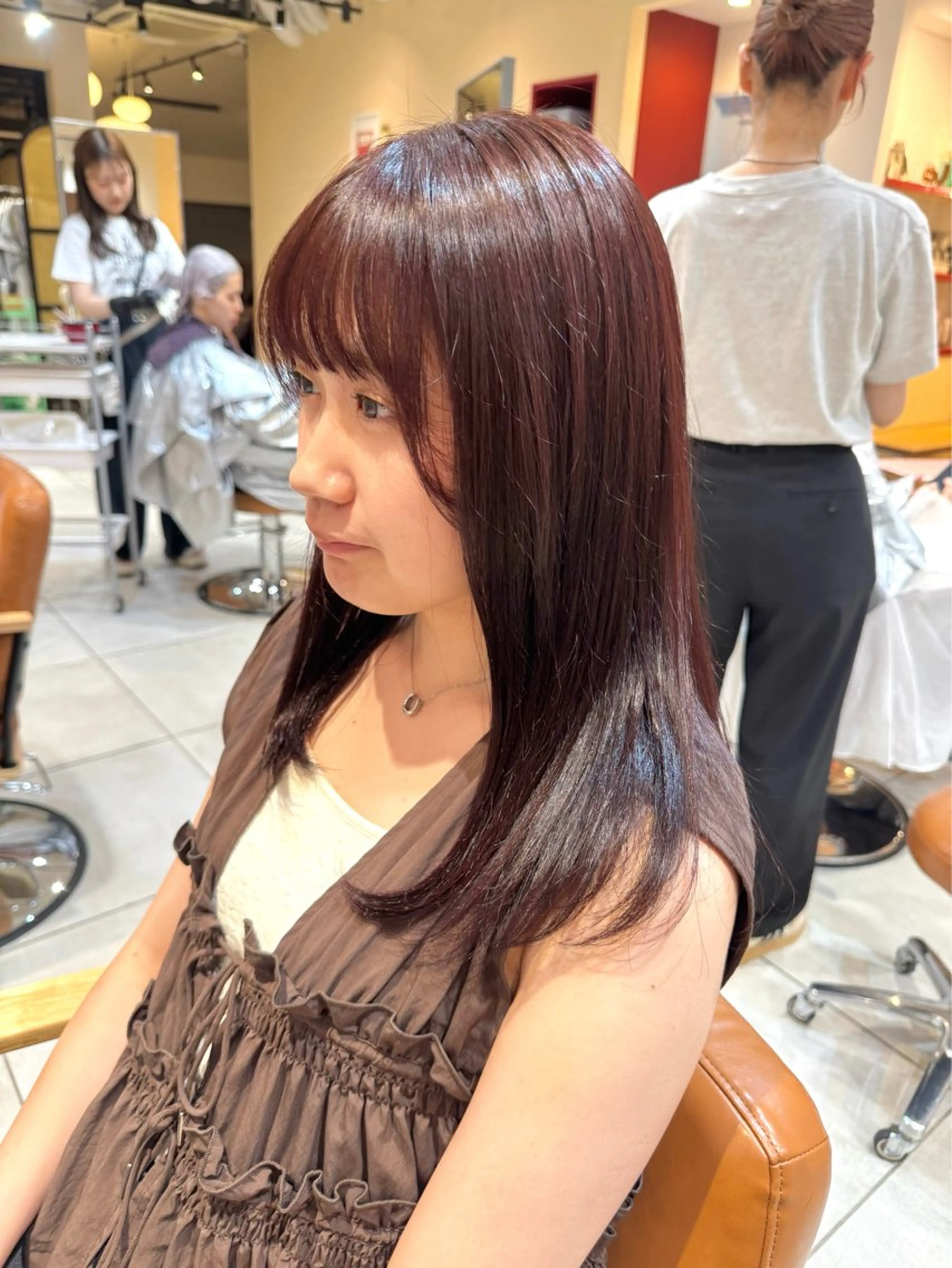 ミディアム カラー ヘアカラー 🍒髪質改善/Wカラ ー 暖色 🌸桜🌸のヘアスタイル