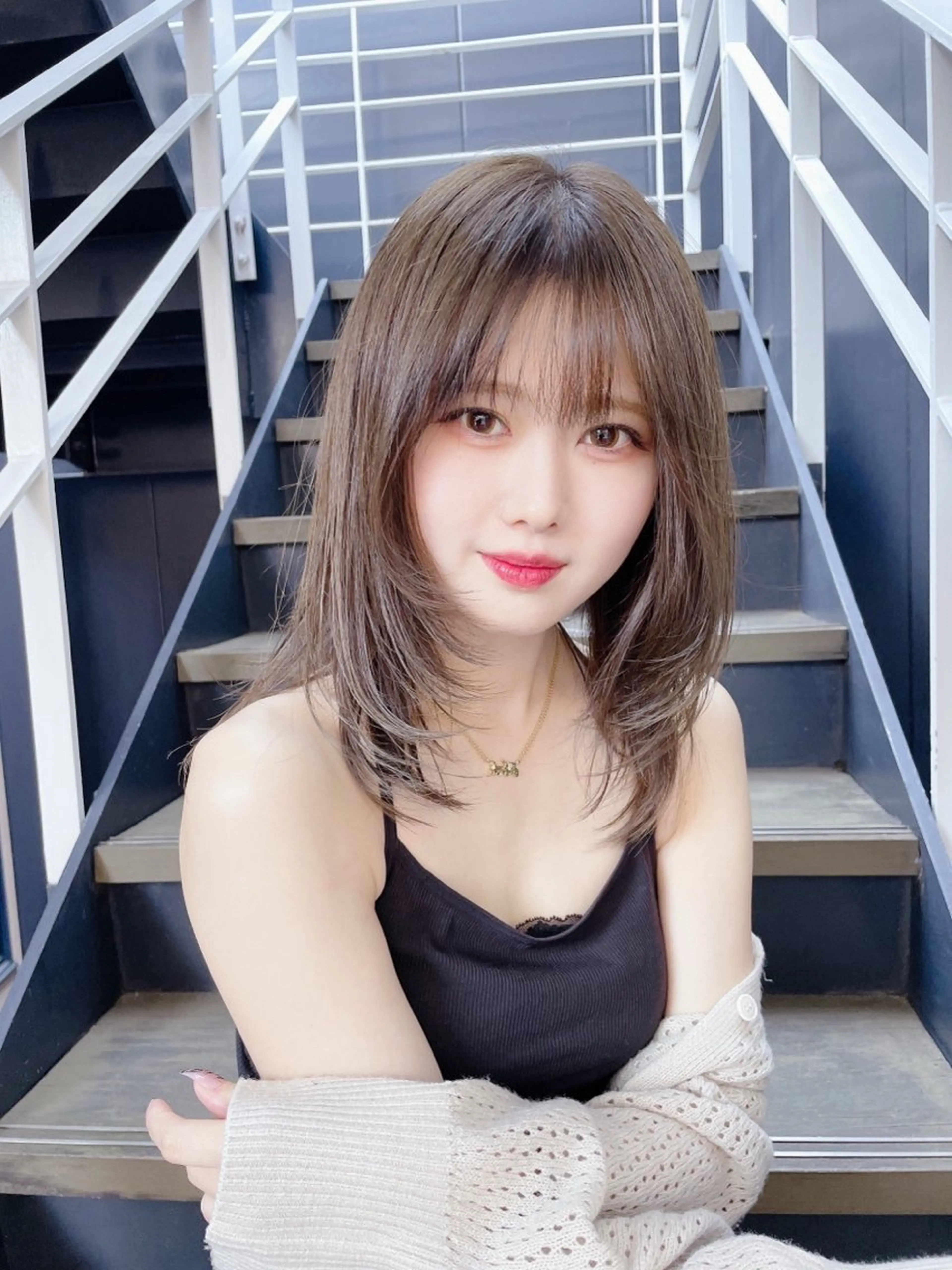 ミディアム レイヤーカット カット ヘアカラー 西新/siohair 似合わせ/石尾刻矢のヘアスタイル