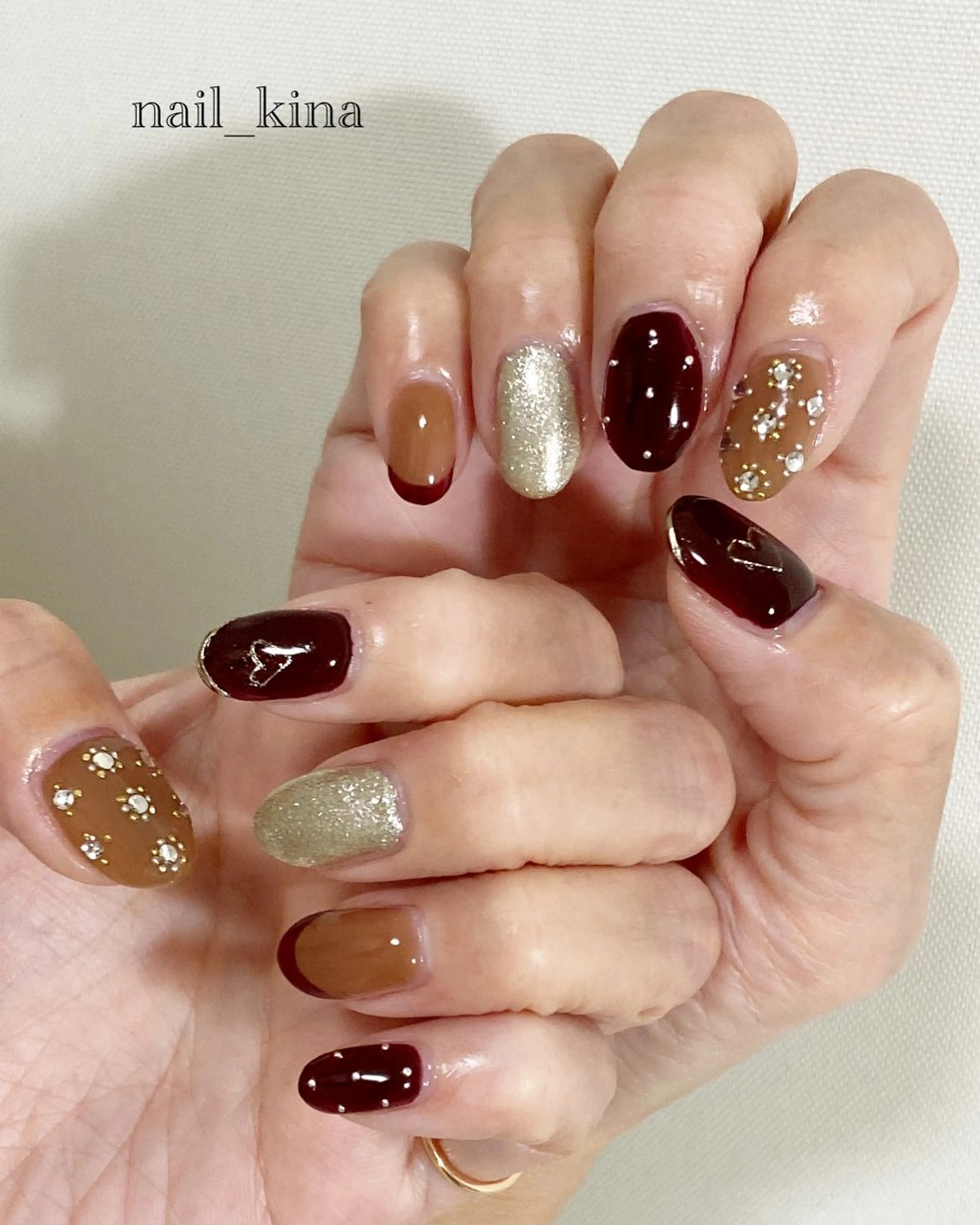 ネイル ボルドー バレンタイン nail_ kinaのネイルデザイン