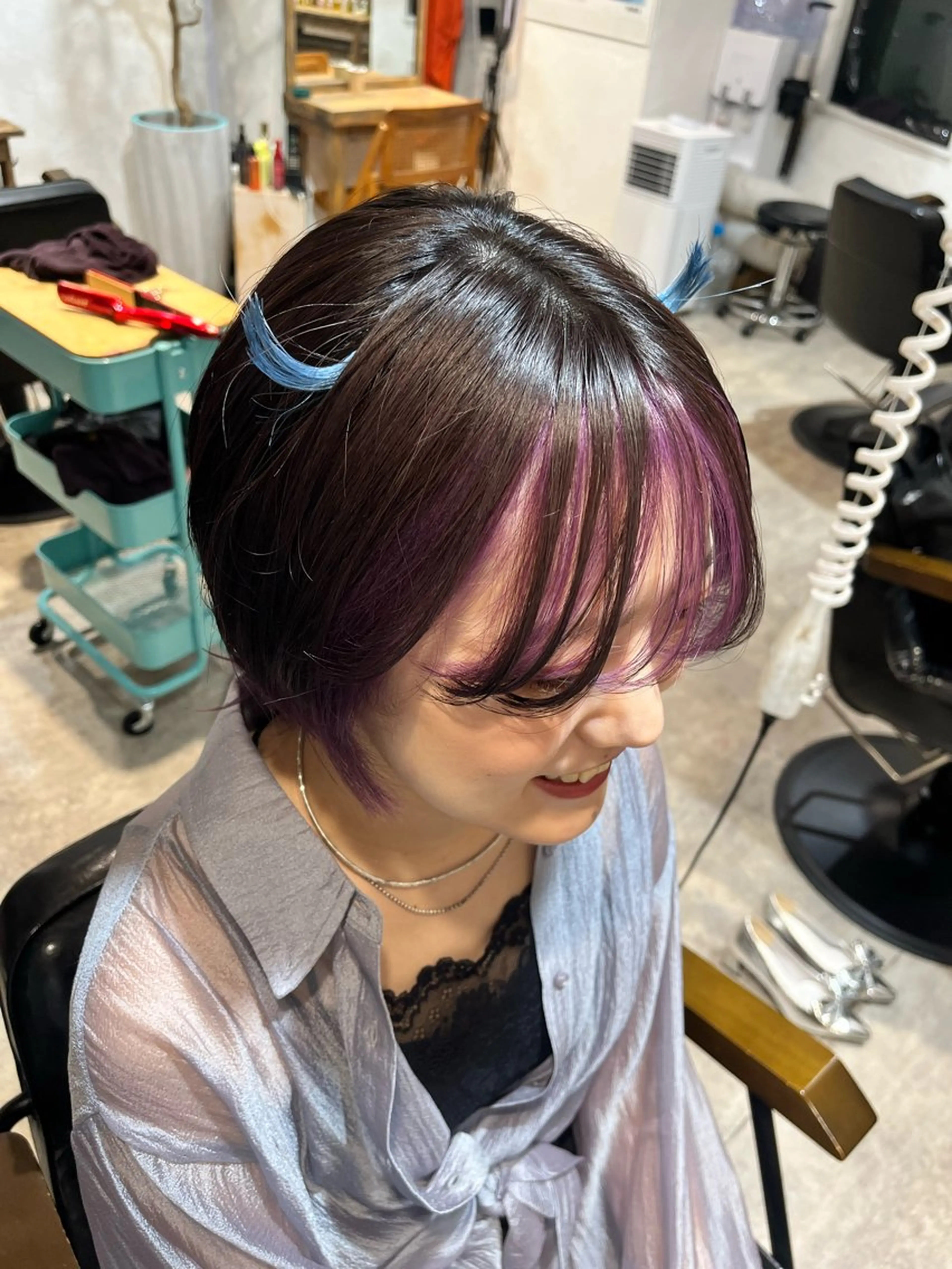 ショート パープルカラー バイオレットブラウン ヘアカラー トリートメント 新宿デザインカット 👶RENAのヘアスタイル