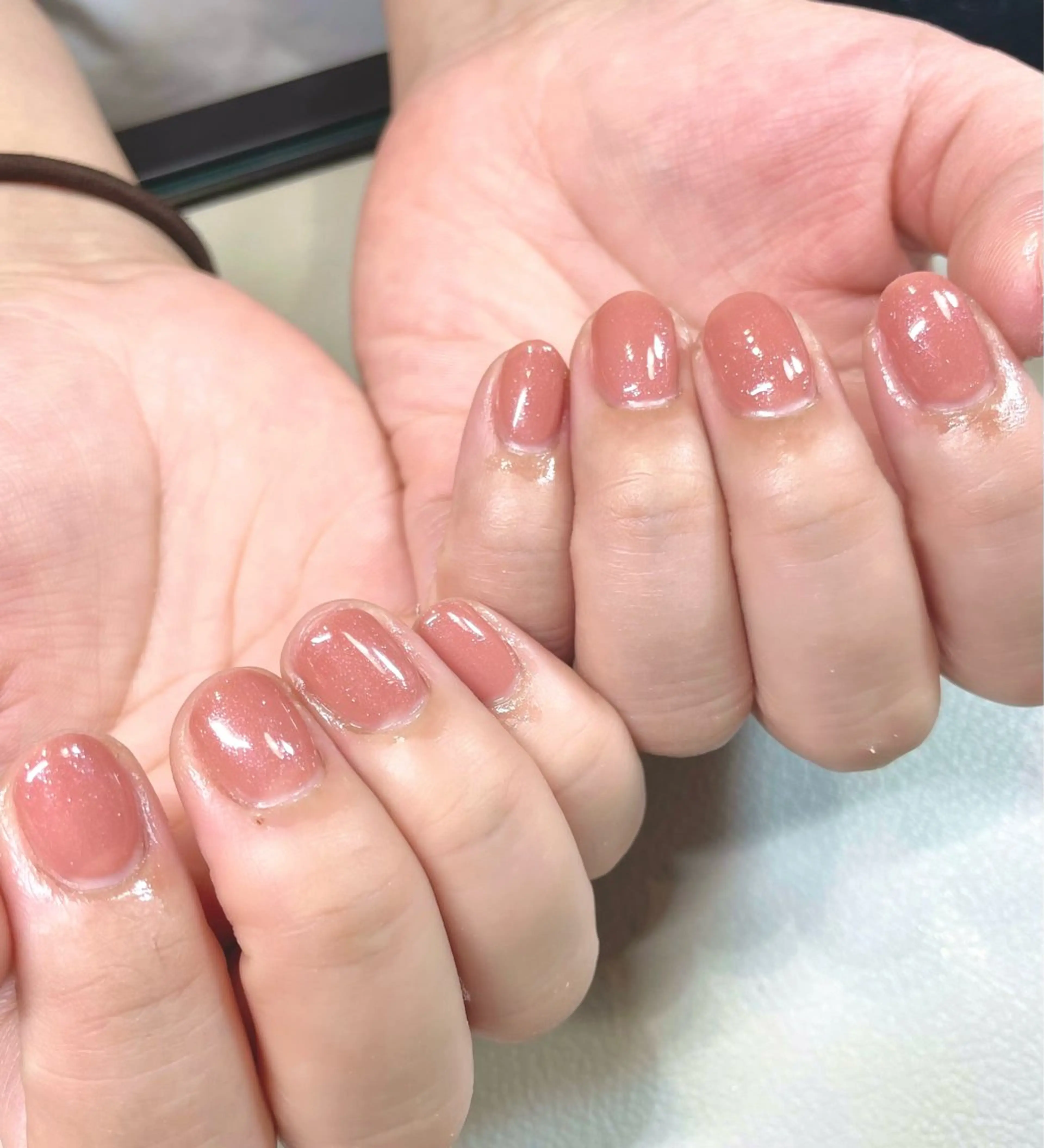 ネイル ラメ(グリッター) オレンジ ピンク ハンドネイル jujur HARUKA🌸のネイルデザイン