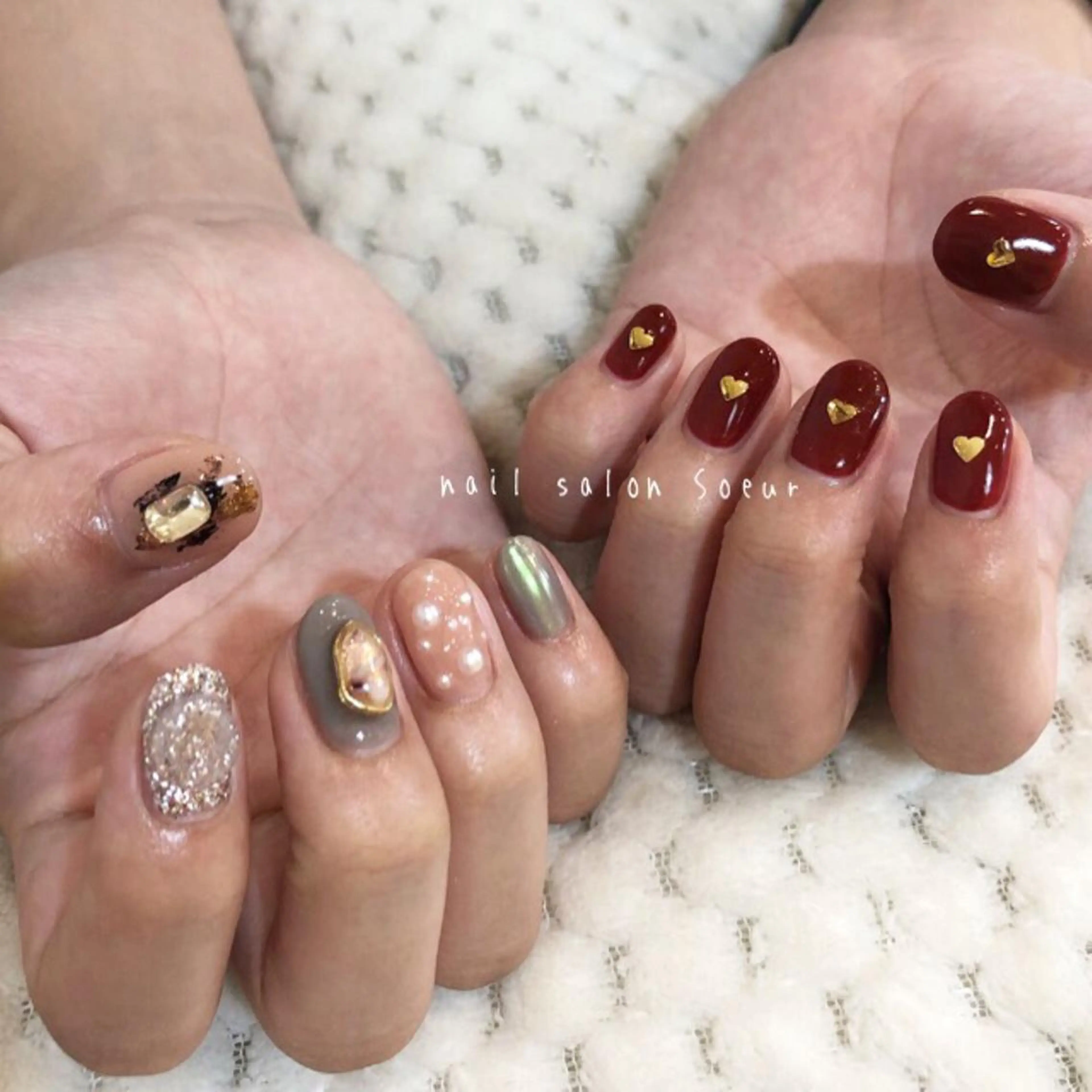 ネイル アートネイル 長さ出し ジェルネイル マットネイル ミラーネイル ハンドネイル nail salon Soeurのネイルデザイン