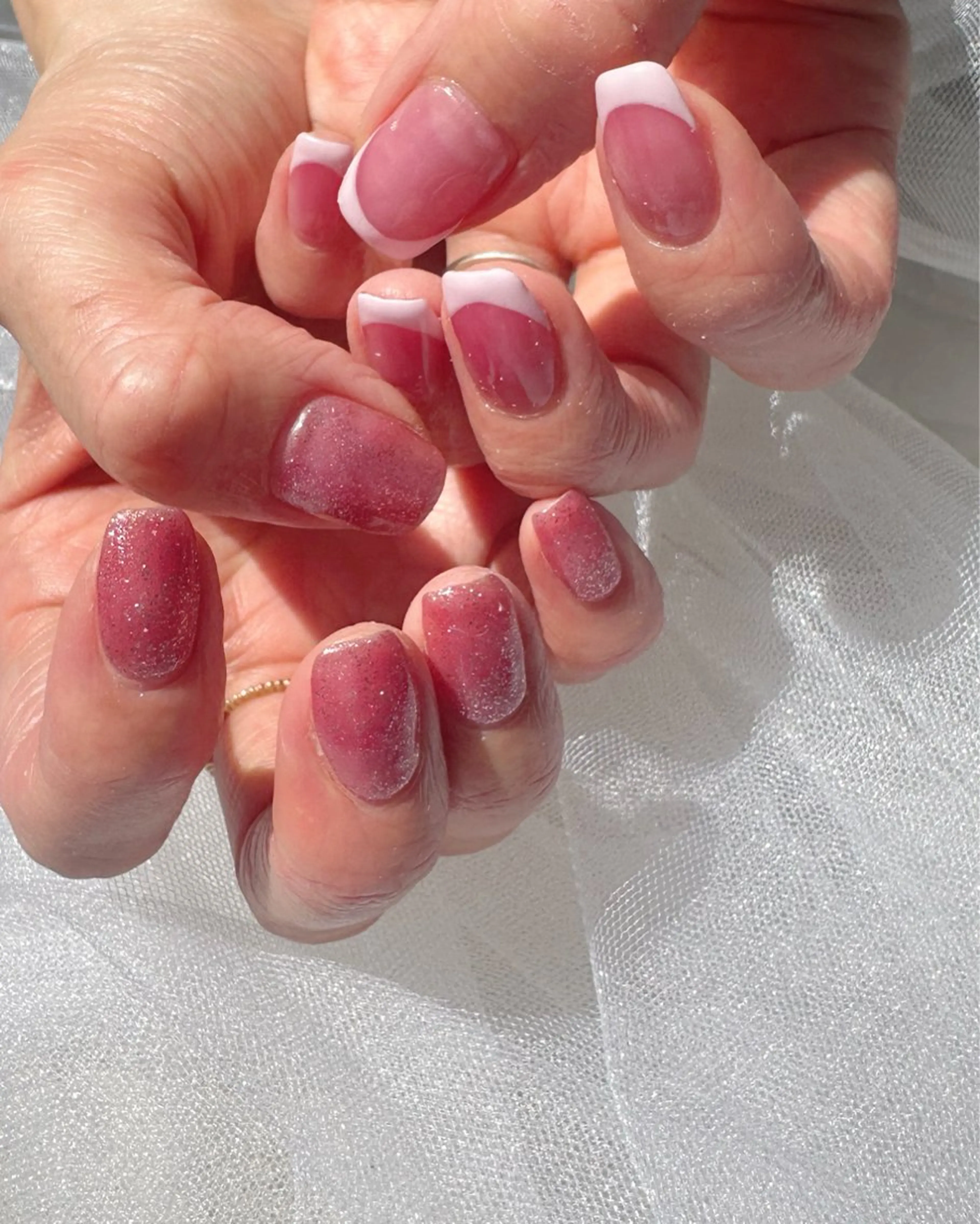 ネイル フレンチネイル 氷ネイル・うるうるネイル 韓国ネイル ニュアンスネイル ピンク 🪞KAPE NAIL 🪞のネイルデザイン