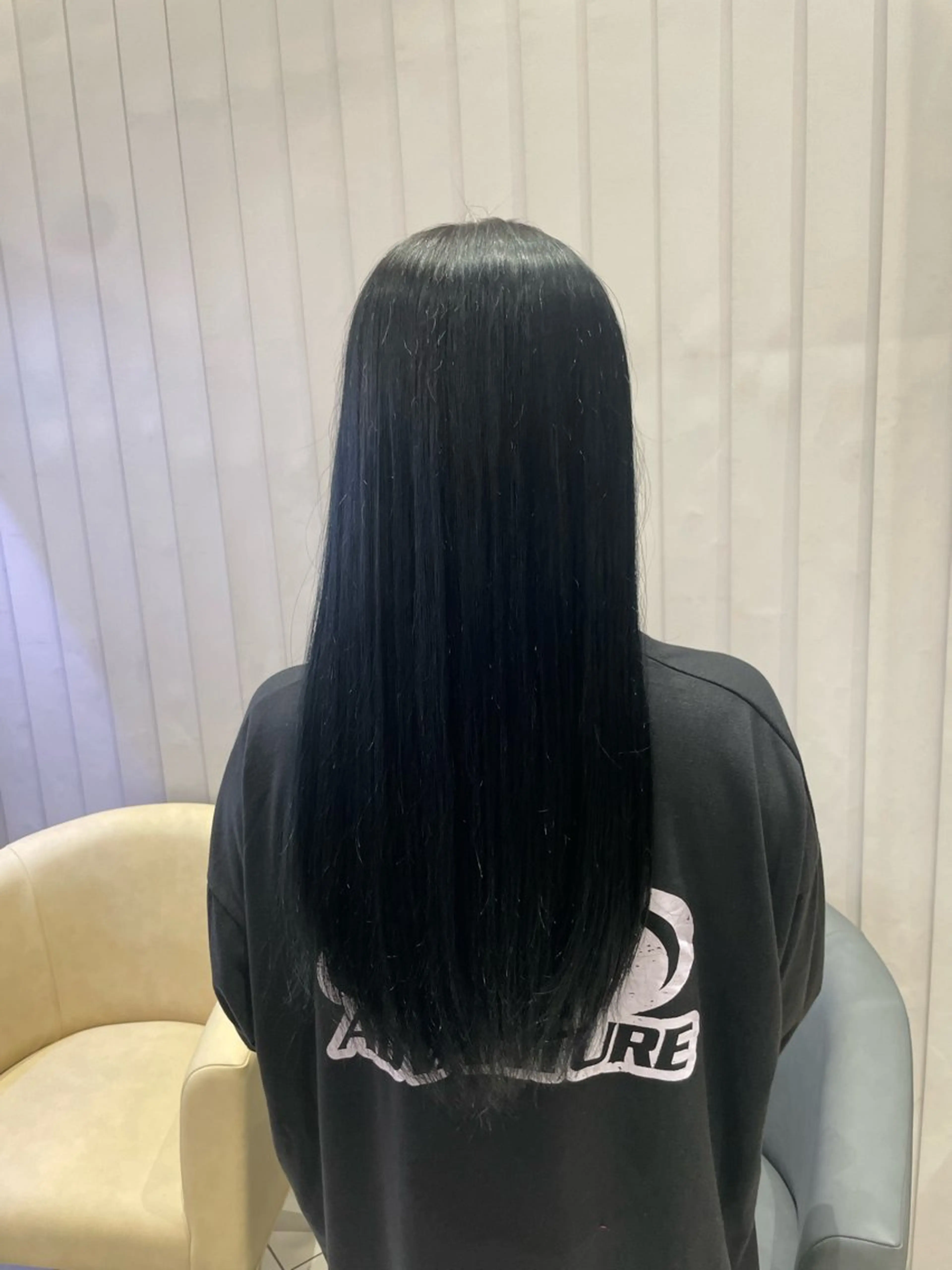 ロング カラー 黒髪 ブルーカラー ブルーブラック 透明感カラー ヘアカラー クロスパーマ/うる艶 カラー/Kurumiのヘアスタイル