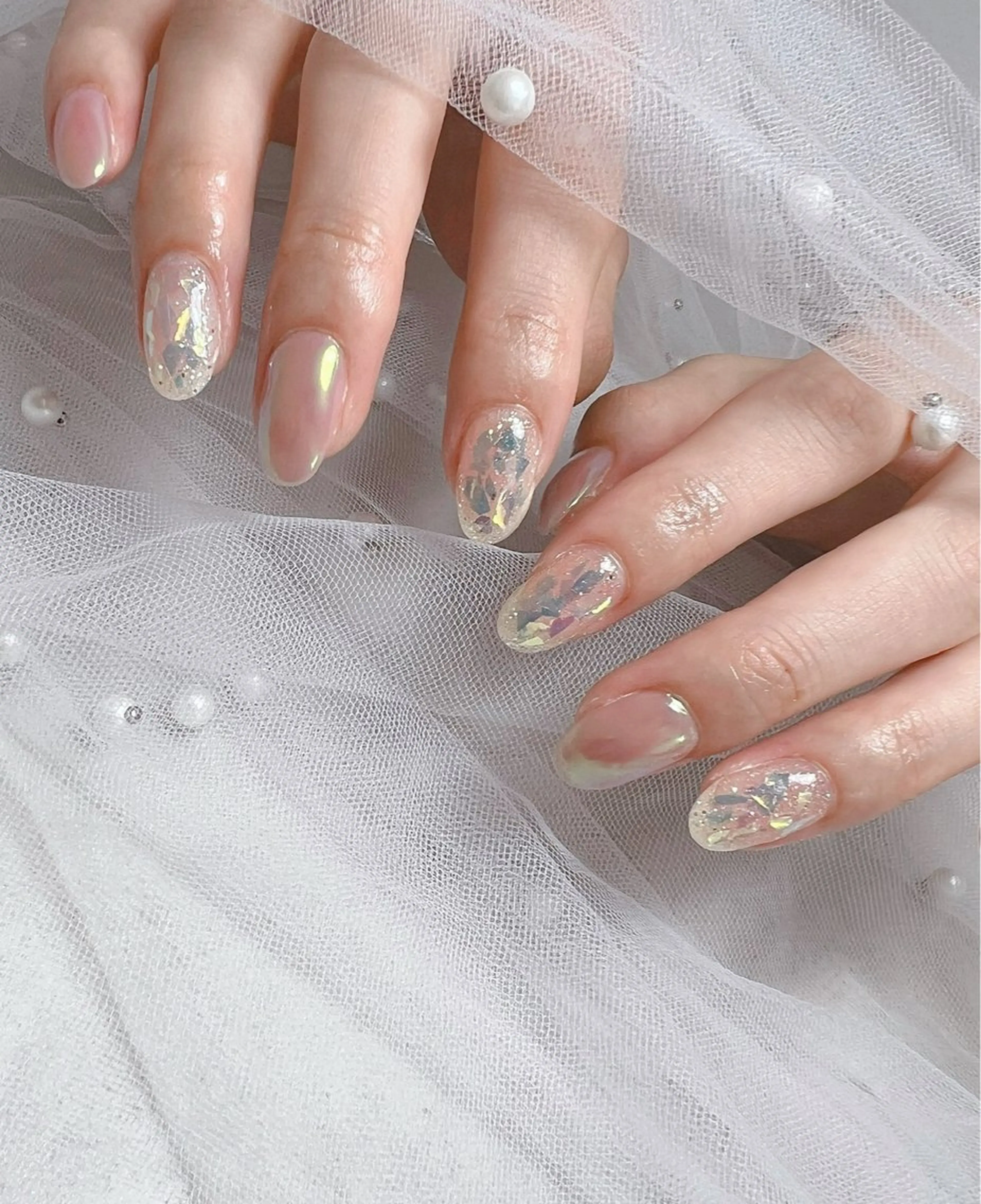 ネイル オーロラネイル ジェルネイル 韓国ネイル ミラーネイル ピンク ハンドネイル nail salon Lauleaのネイルデザイン