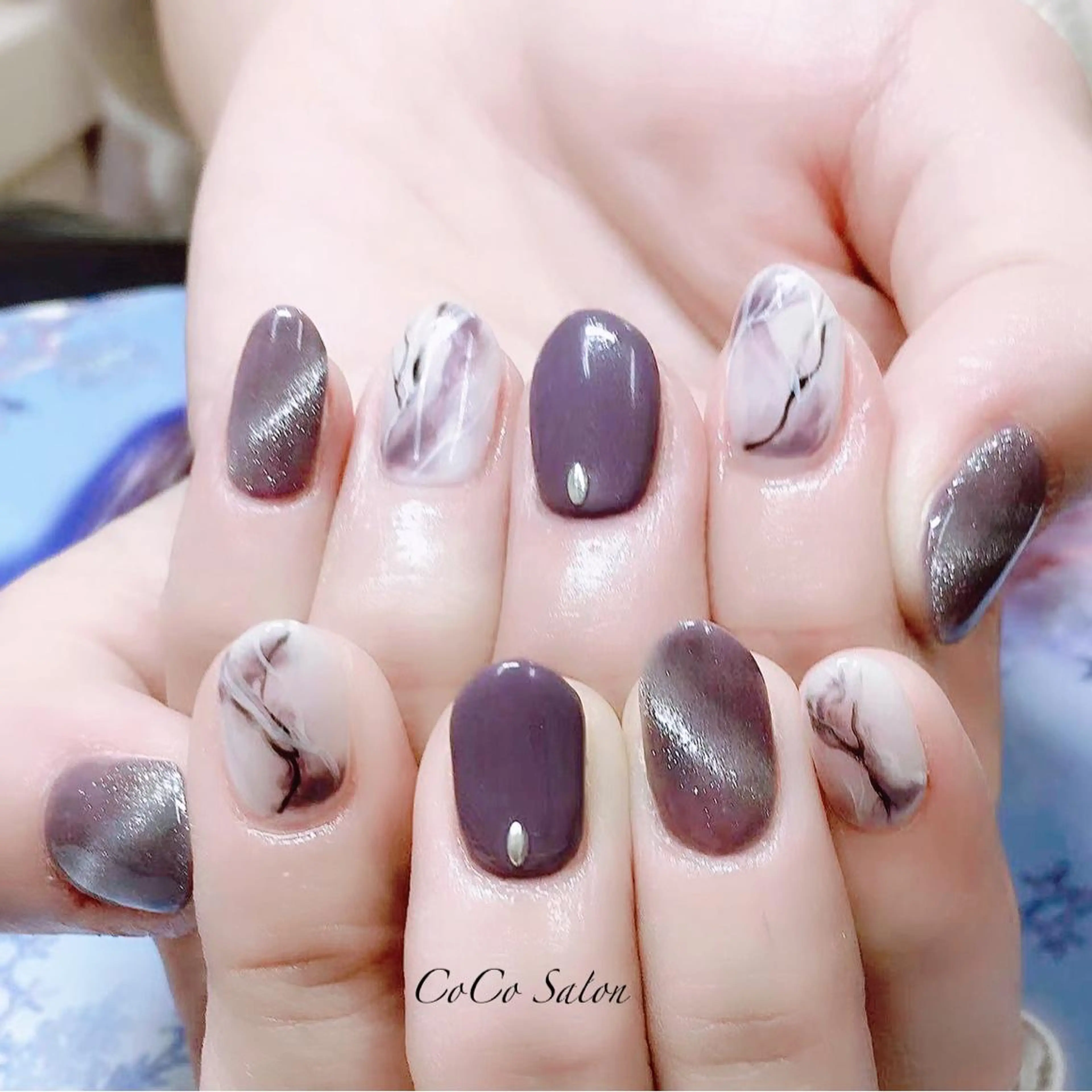 ネイル 長さ出し ジェルネイル キラキラネイル マグネットネイル 大理石ネイル(マーブル) ハンドネイル CoCoSalon ネイル/まつ毛予約のネイルデザイン