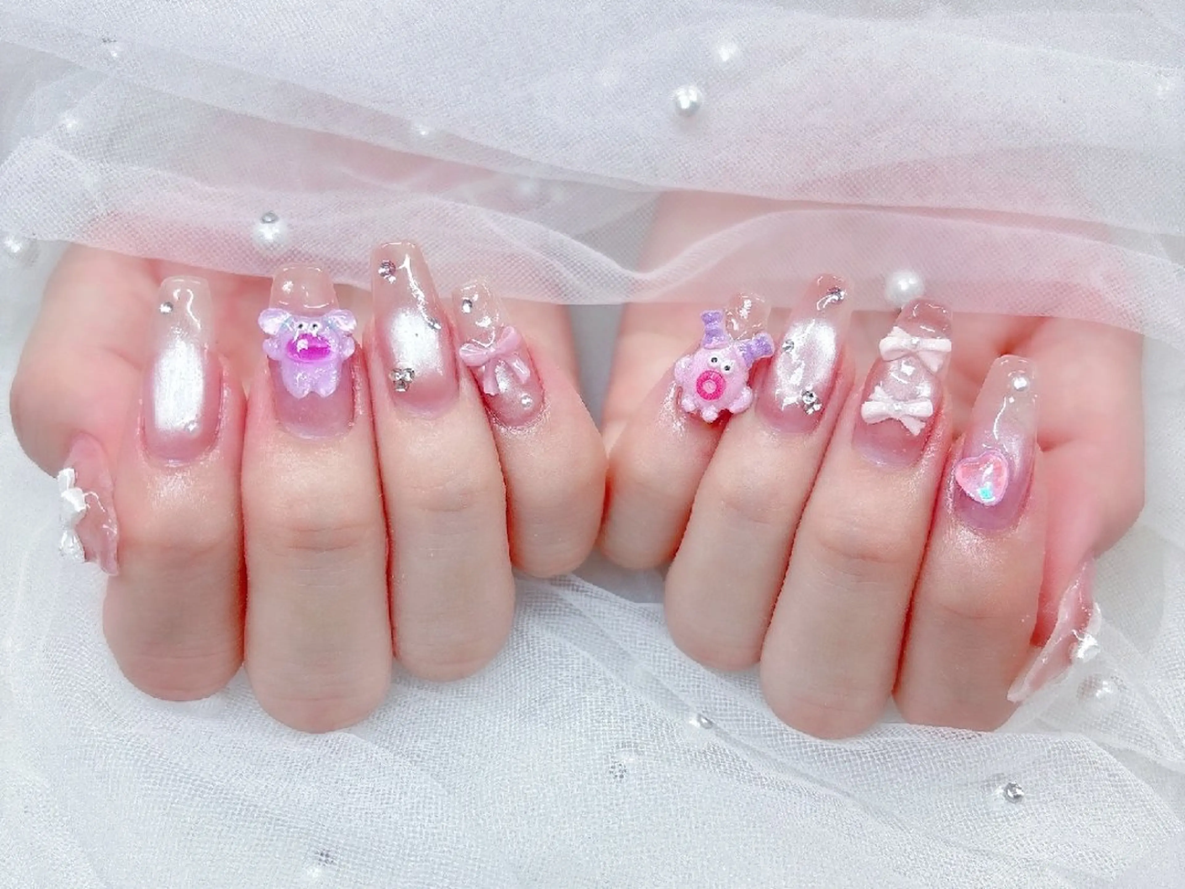 ネイル 長さ出し フラッシュネイル フレンチネイル ジェルネイル キラキラネイル Chouette Nailのネイルデザイン