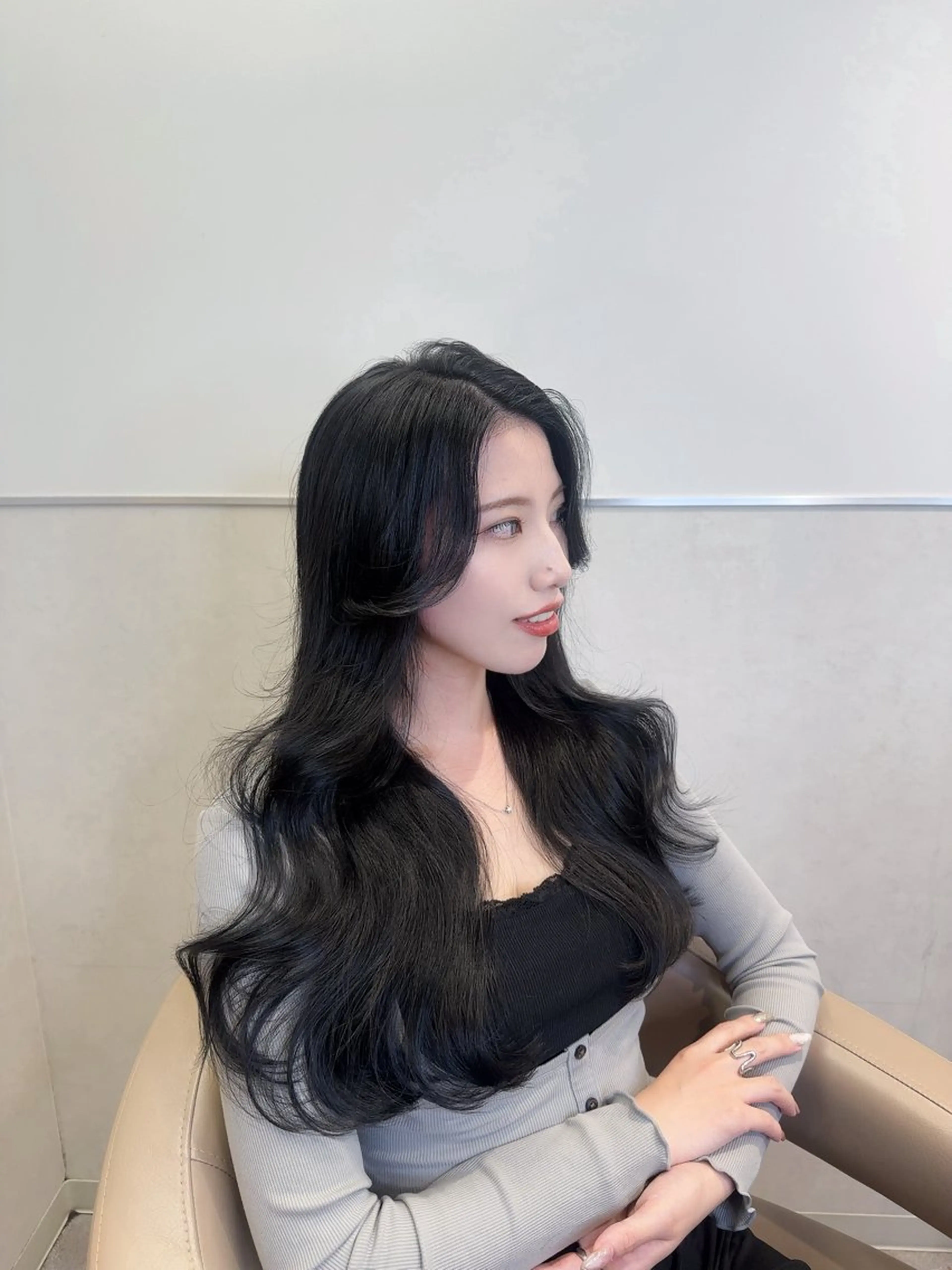 ロング カラー 黒髪 ブルーカラー ブルーブラック 韓国ヘア/エクステ/ Maiのヘアスタイル