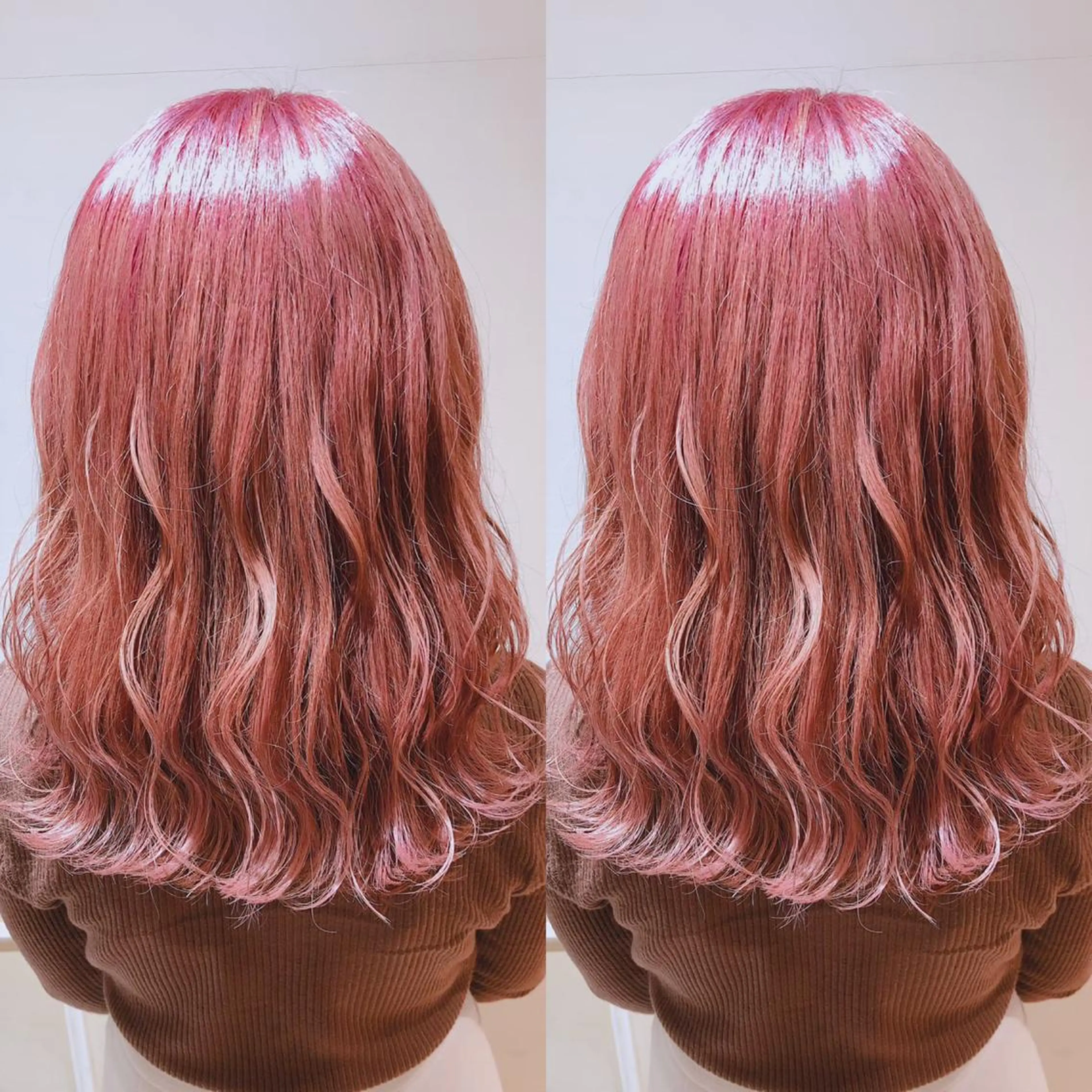 セミロング カラー ピンクカラー 韓国🇰🇷 ✂︎hair 内田愛のヘアスタイル