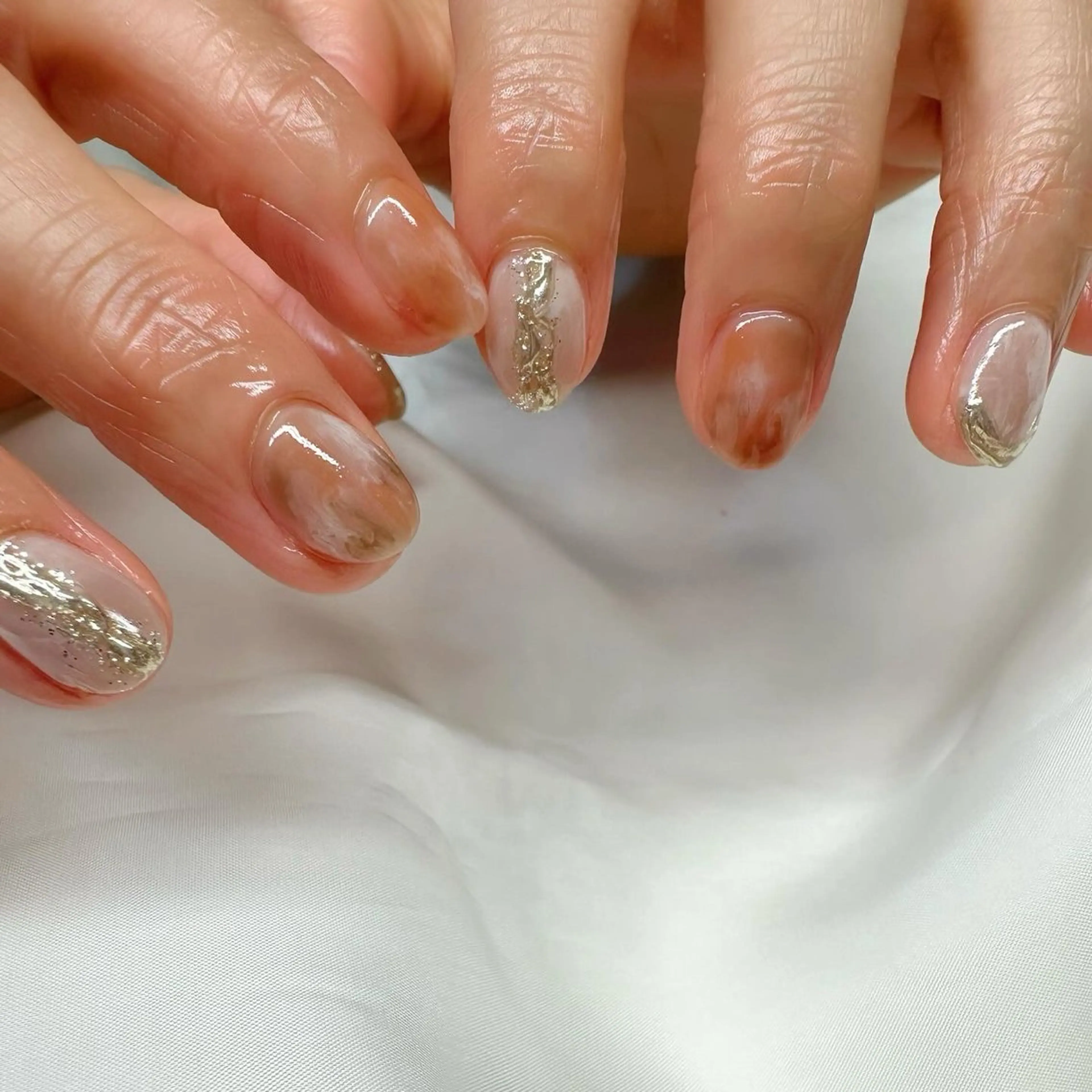 ネイル ブラウン 氷ネイル・うるうるネイル 韓国ネイル 大理石ネイル(マーブル) ミラーネイル 🪞KAPE NAIL 🪞のネイルデザイン
