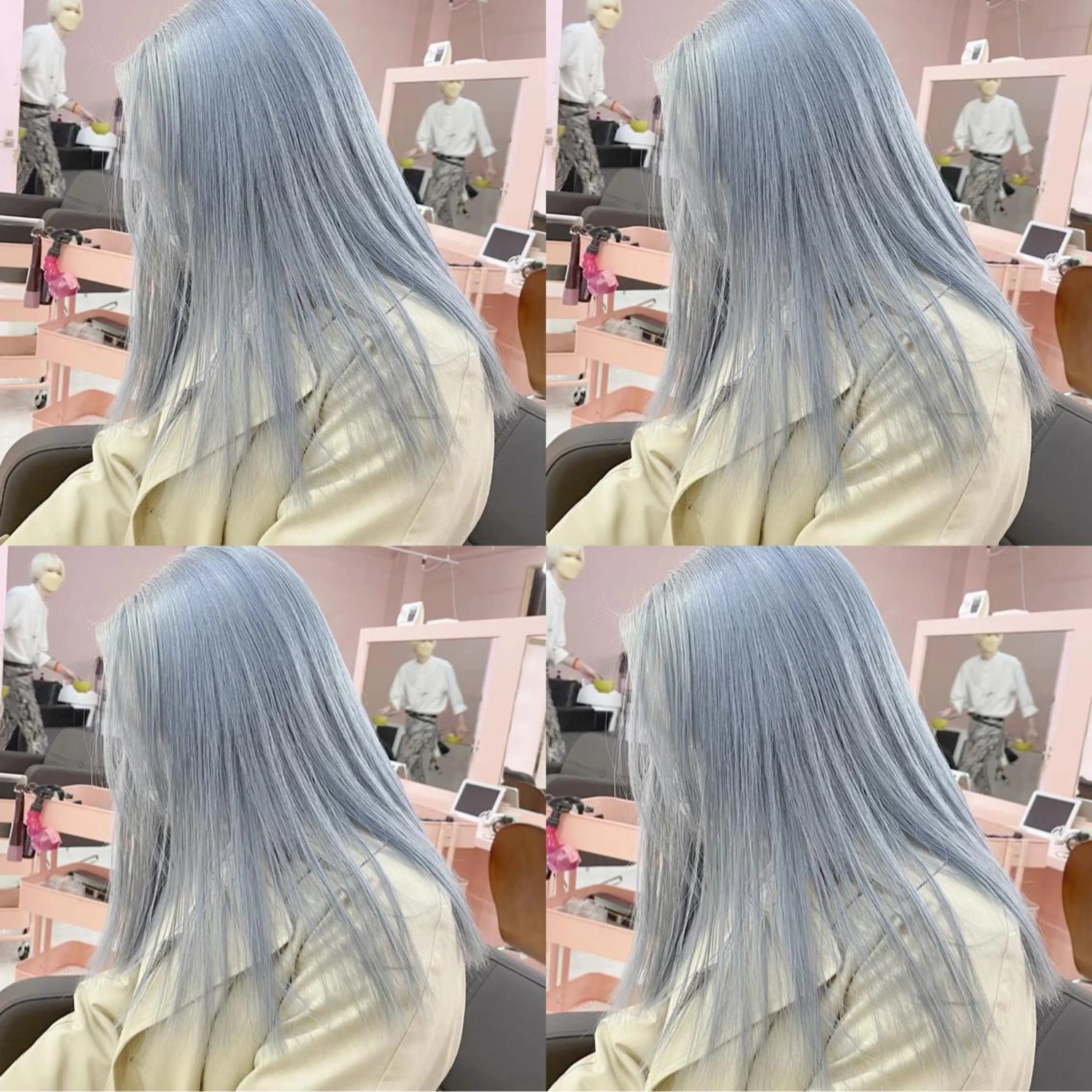 ロング アッシュ アッシュグレー アッシュグレージュ ミストバング ピンクブラウン ハイトーン×エクステ 💞くるみのヘアスタイル