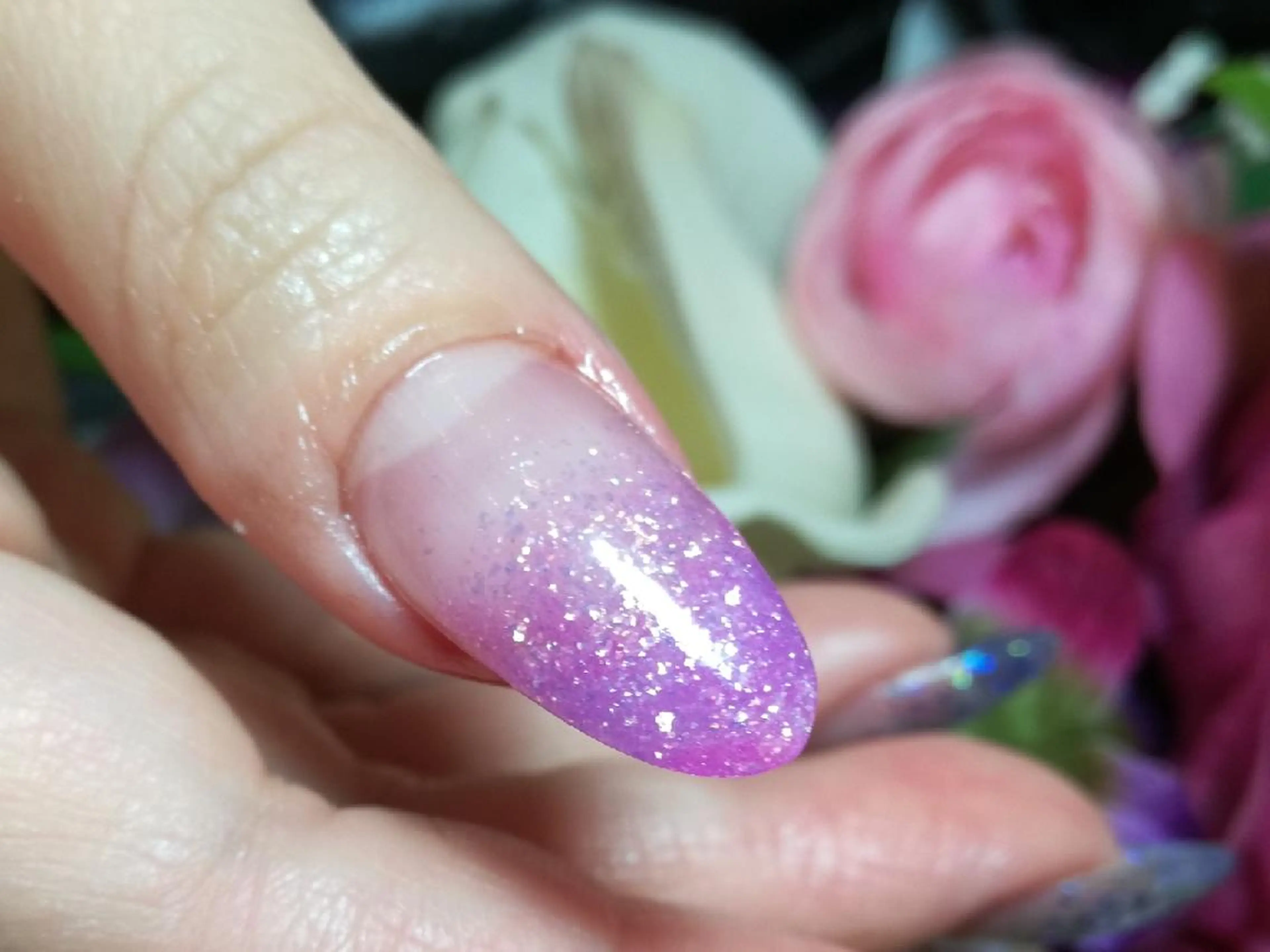 ジェルオフ込み☆アクリルスカルプチャーモデル★ラメグラデーションの写真