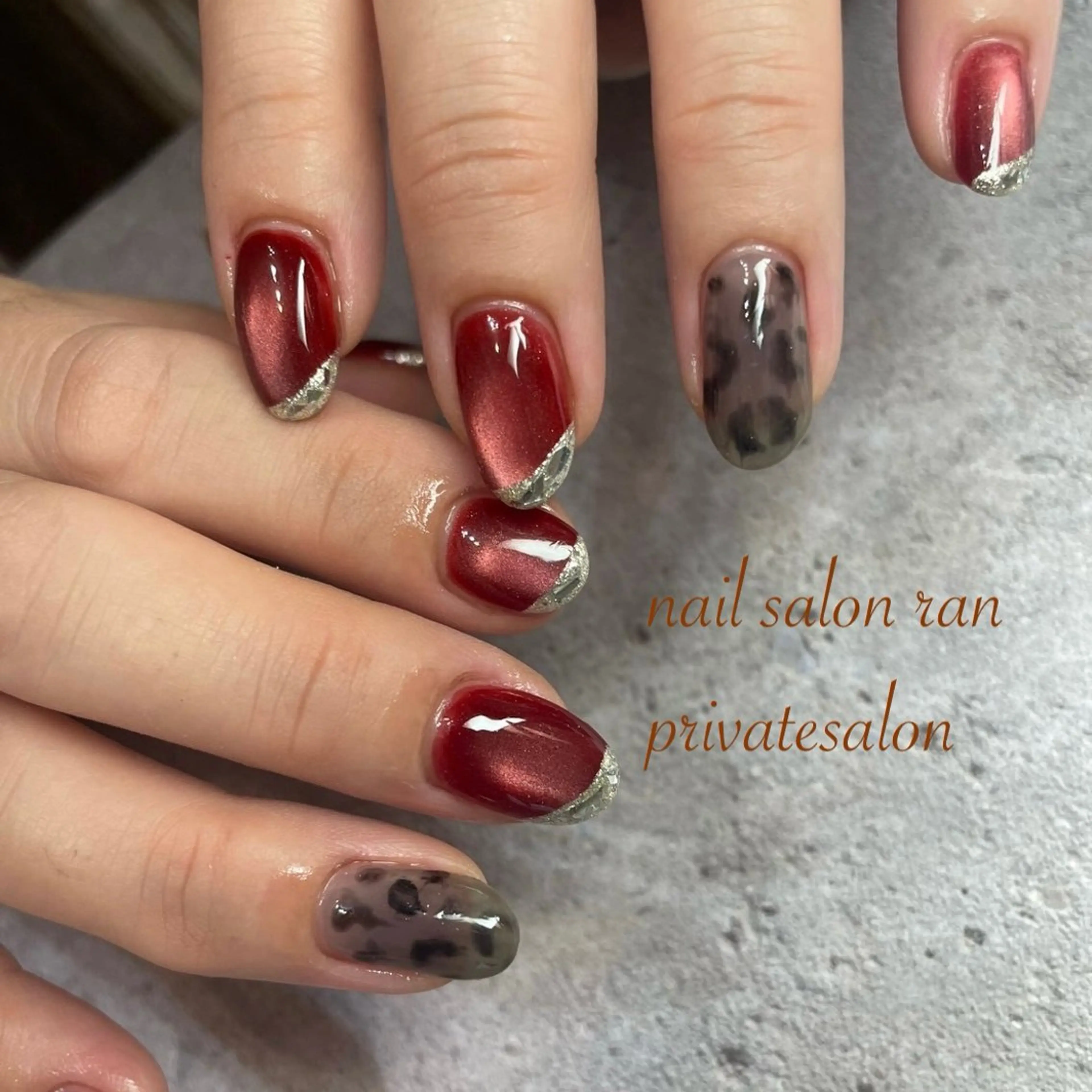 ネイル アニマル柄 ボルドー マグネットネイル ハンドネイル ハンドケア nailsalon ranのネイルデザイン