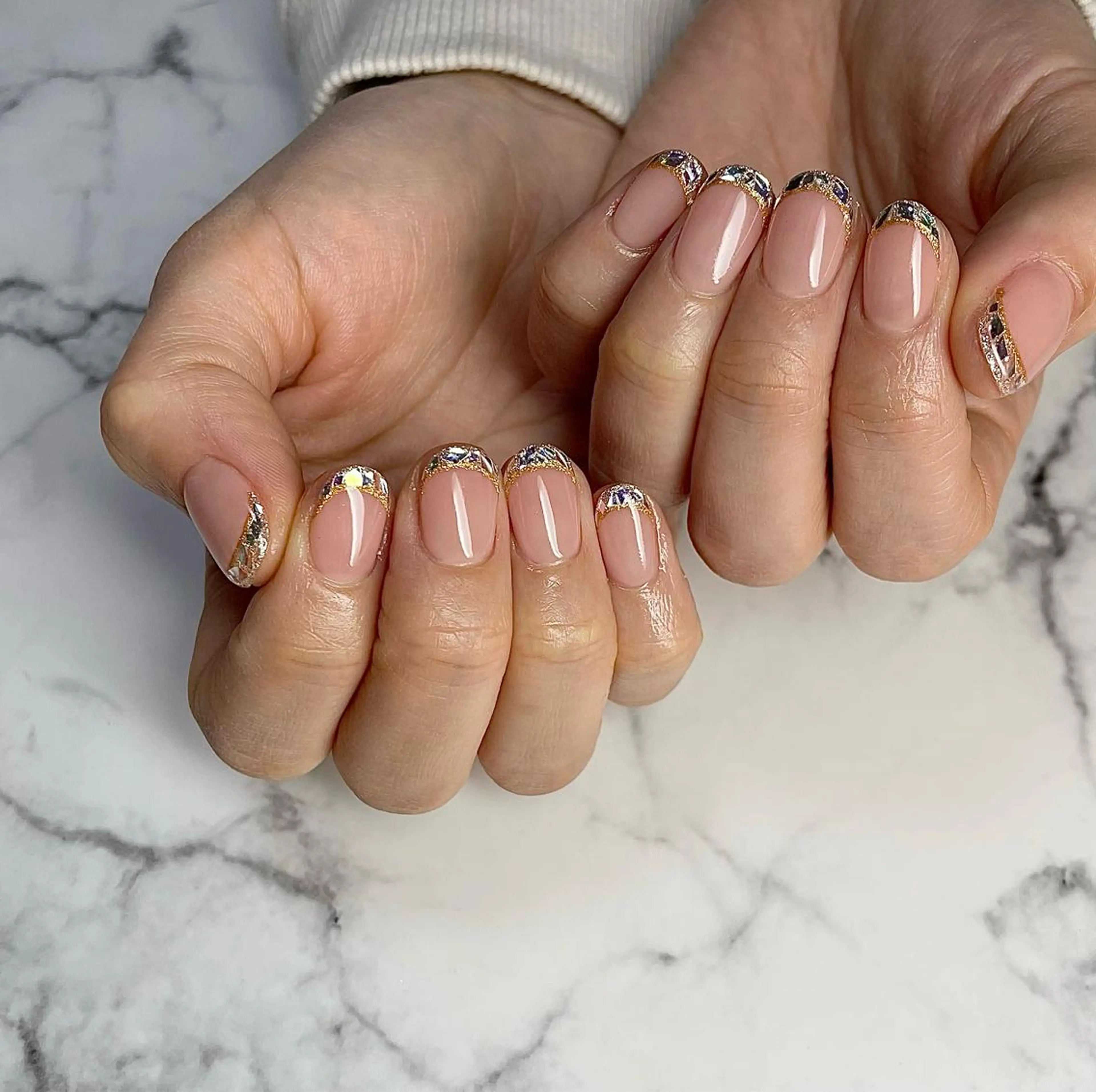 ネイル フレンチネイル ガラスフレンチ ショートネイル Mnail mayuのネイルデザイン