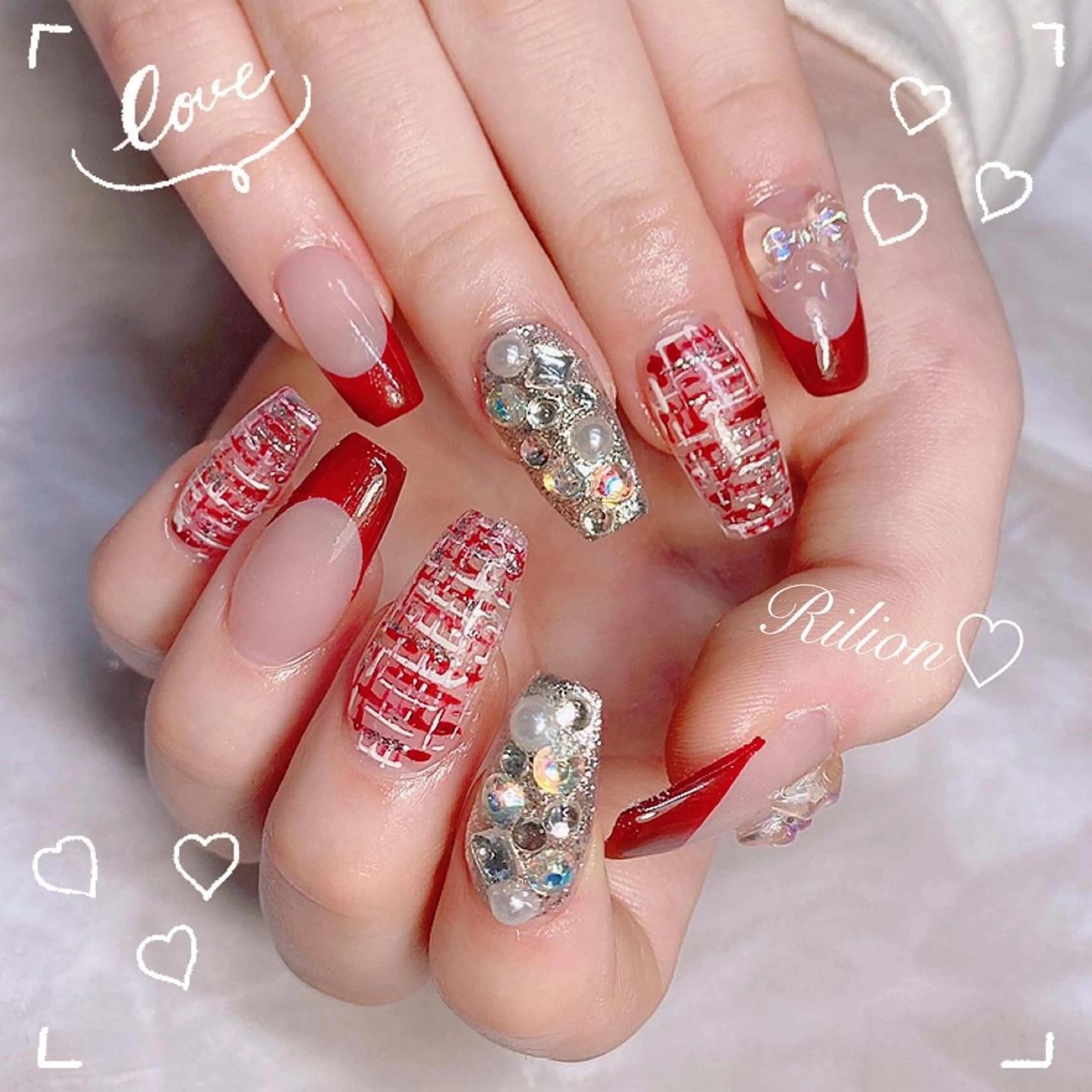 ネイル アートネイル 韓国ネイル バレンタイン RiLion💗 Risa🦋💜のネイルデザイン