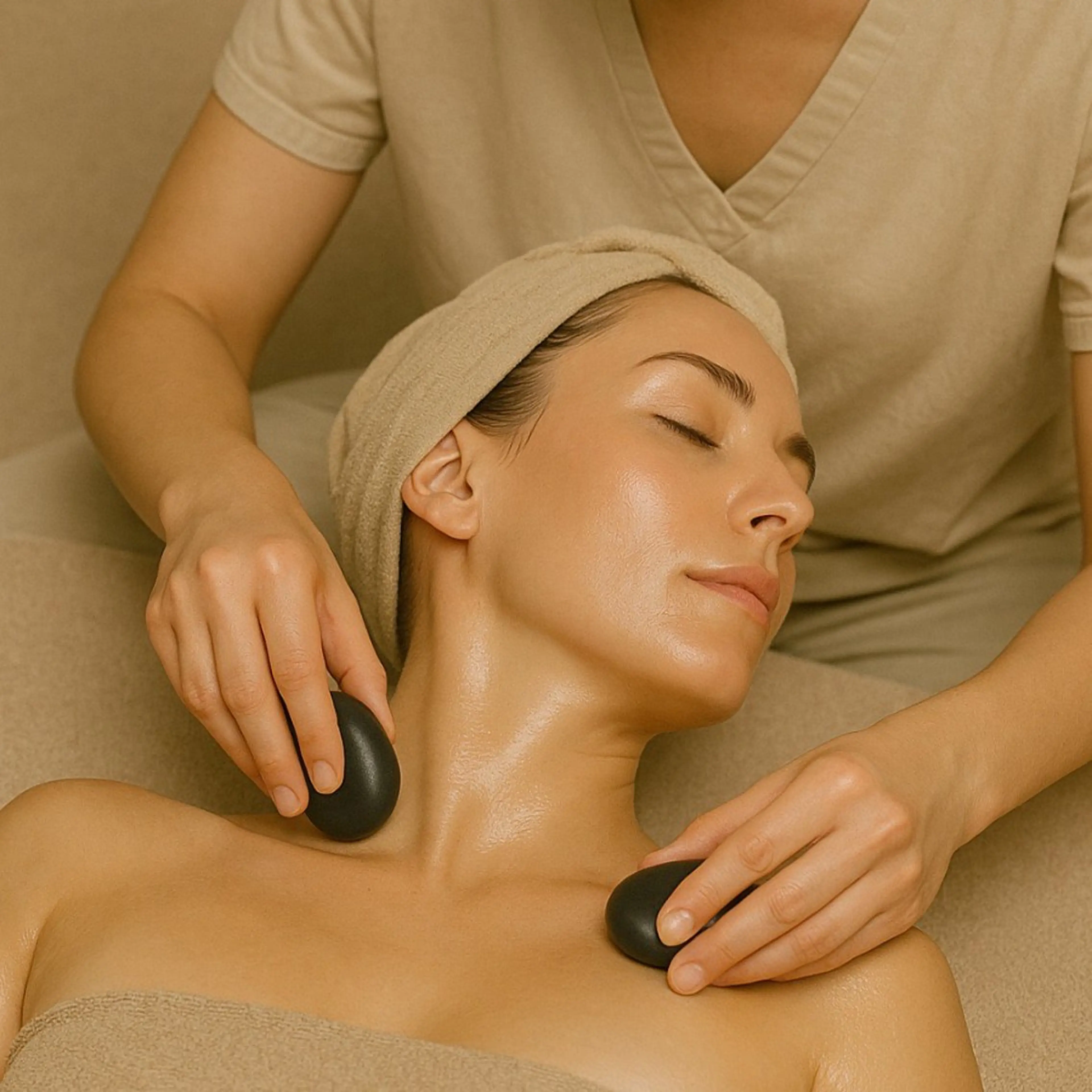 🔥ホットストーン🔥フェイシャル温活ポカポカ！肩・首・デコルテ、お顔もヘッドも！ふっくらスッキリ肌へ🌿（50分）の写真