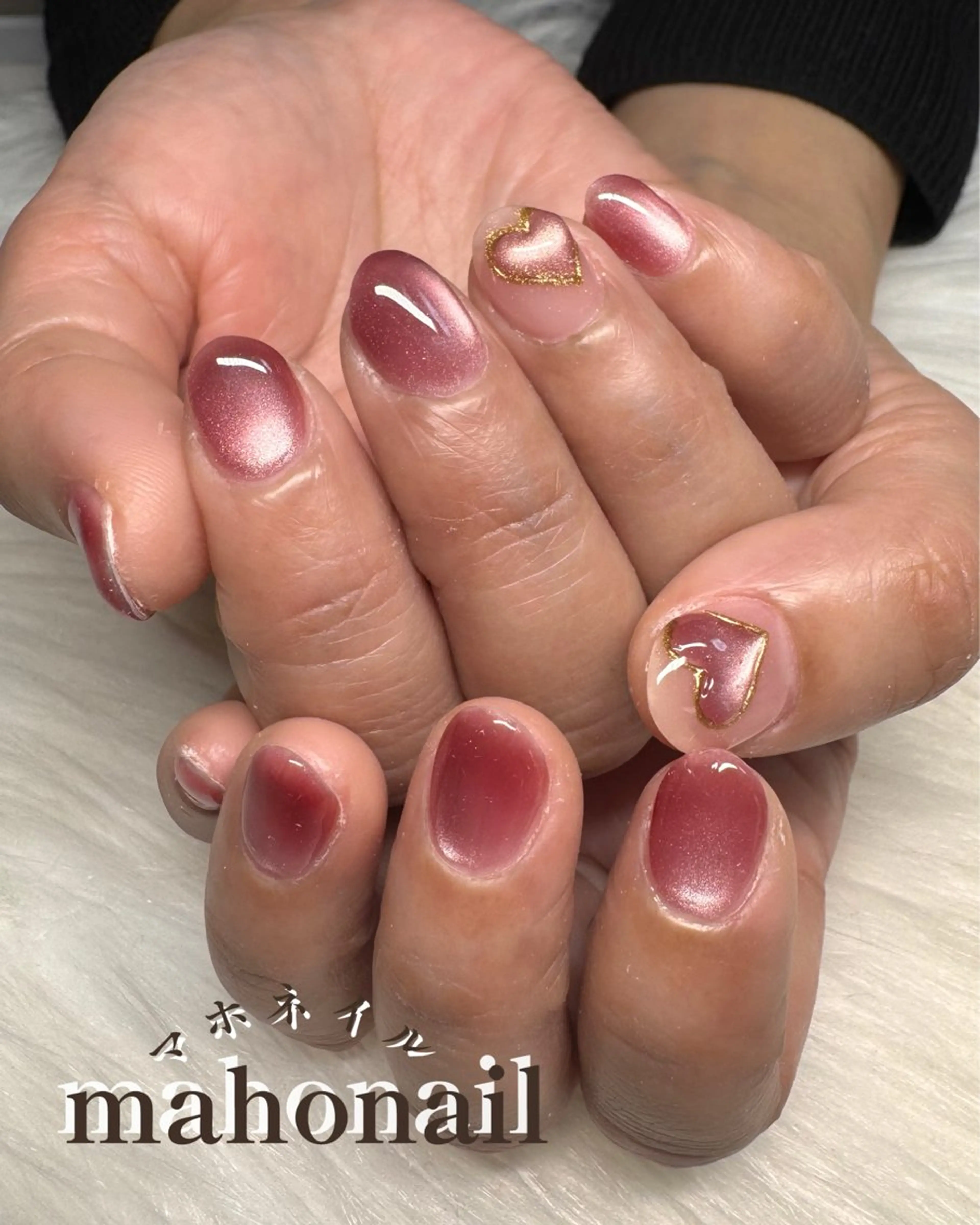ネイル アートネイル ハート マグネットネイル ワンカラーネイル ピンク maho nail マホネイルのネイルデザイン