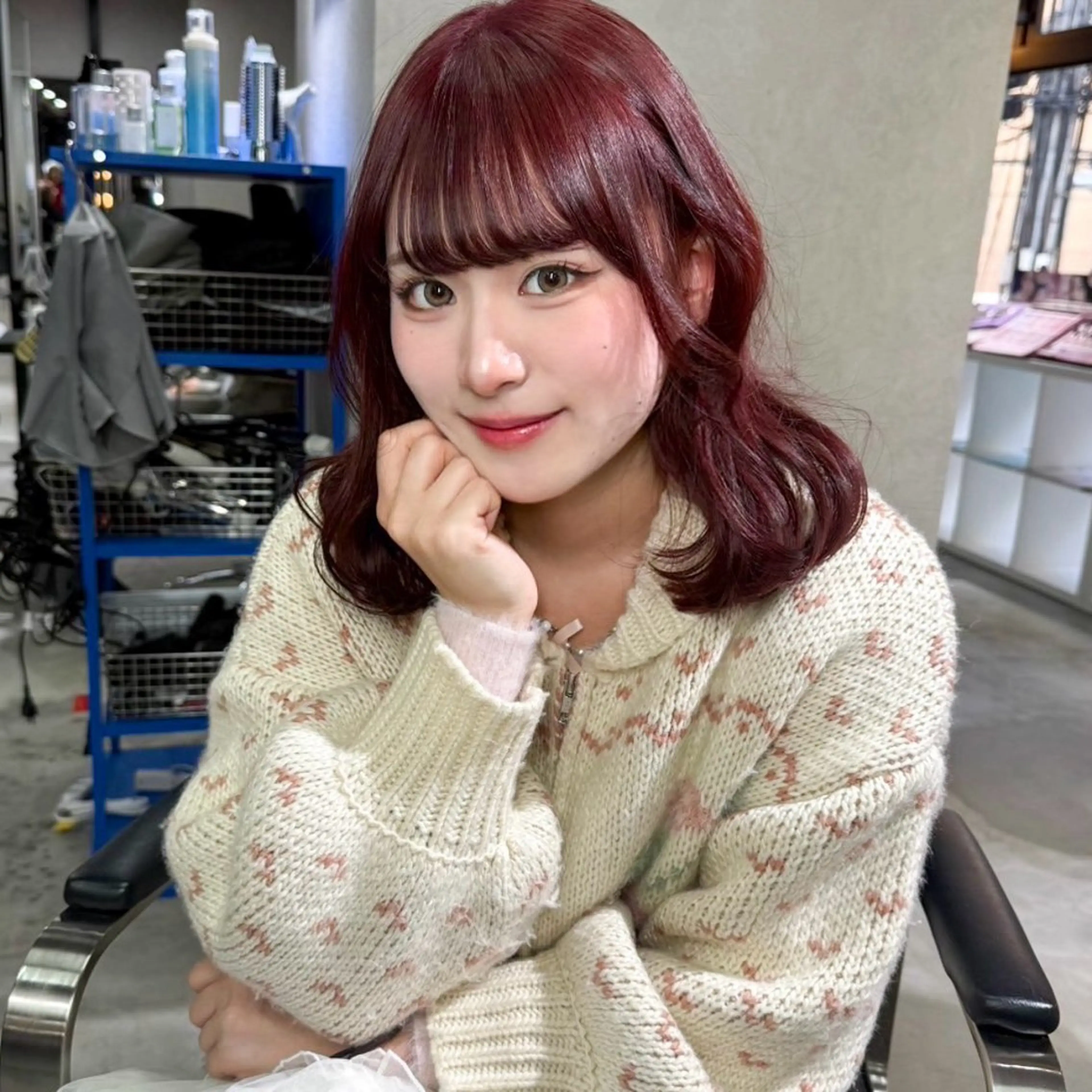 ミディアム カラー レッドカラー 髪質改善 カット ヘアカラー レイヤー/暖色/ ミルクティー/マリアのヘアスタイル