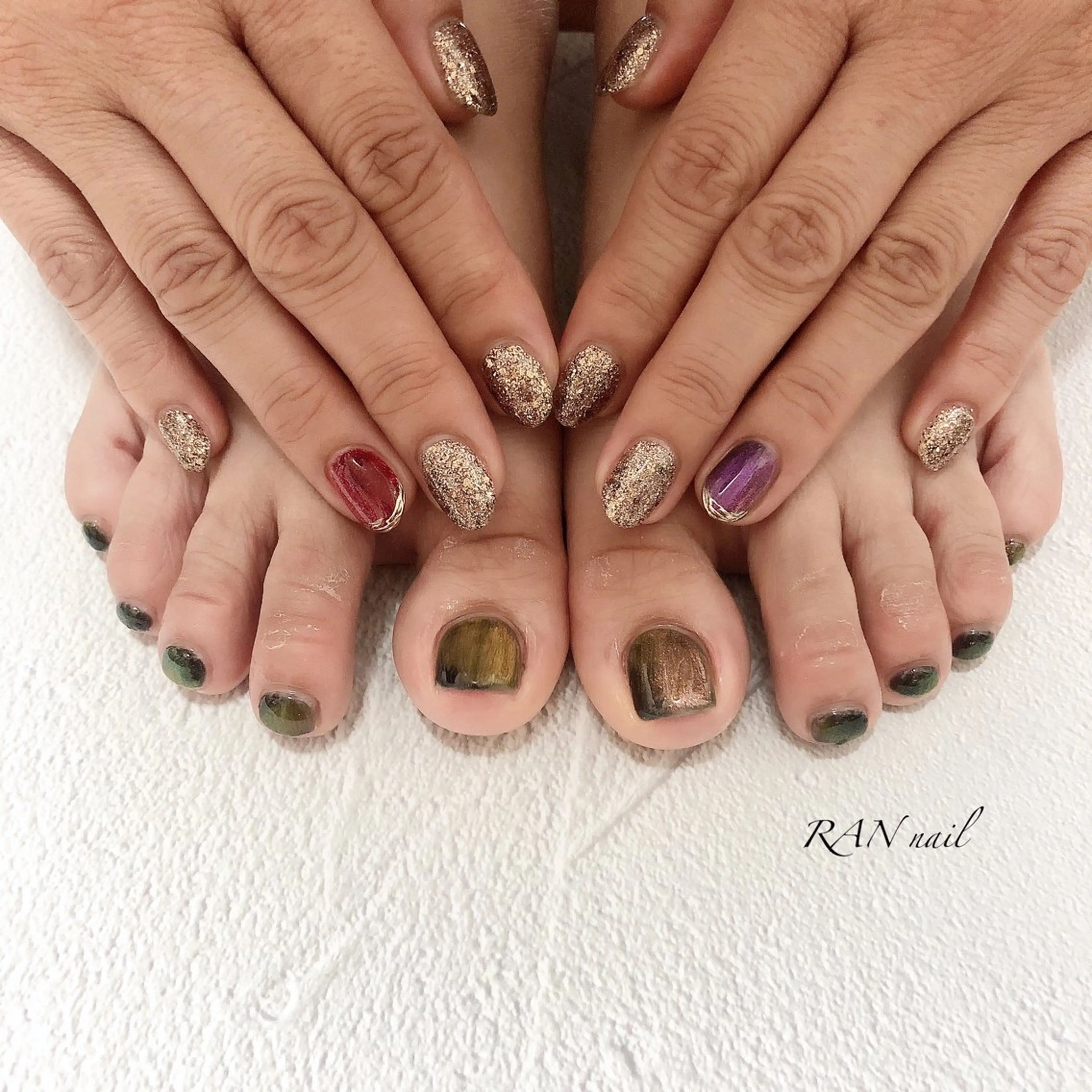 ネイル アニマル柄 フットネイル ラメ(グリッター) マグネットネイル ニュアンスネイル RAN nail 〜ランネイル〜所属・RAN nailのネイルデザイン