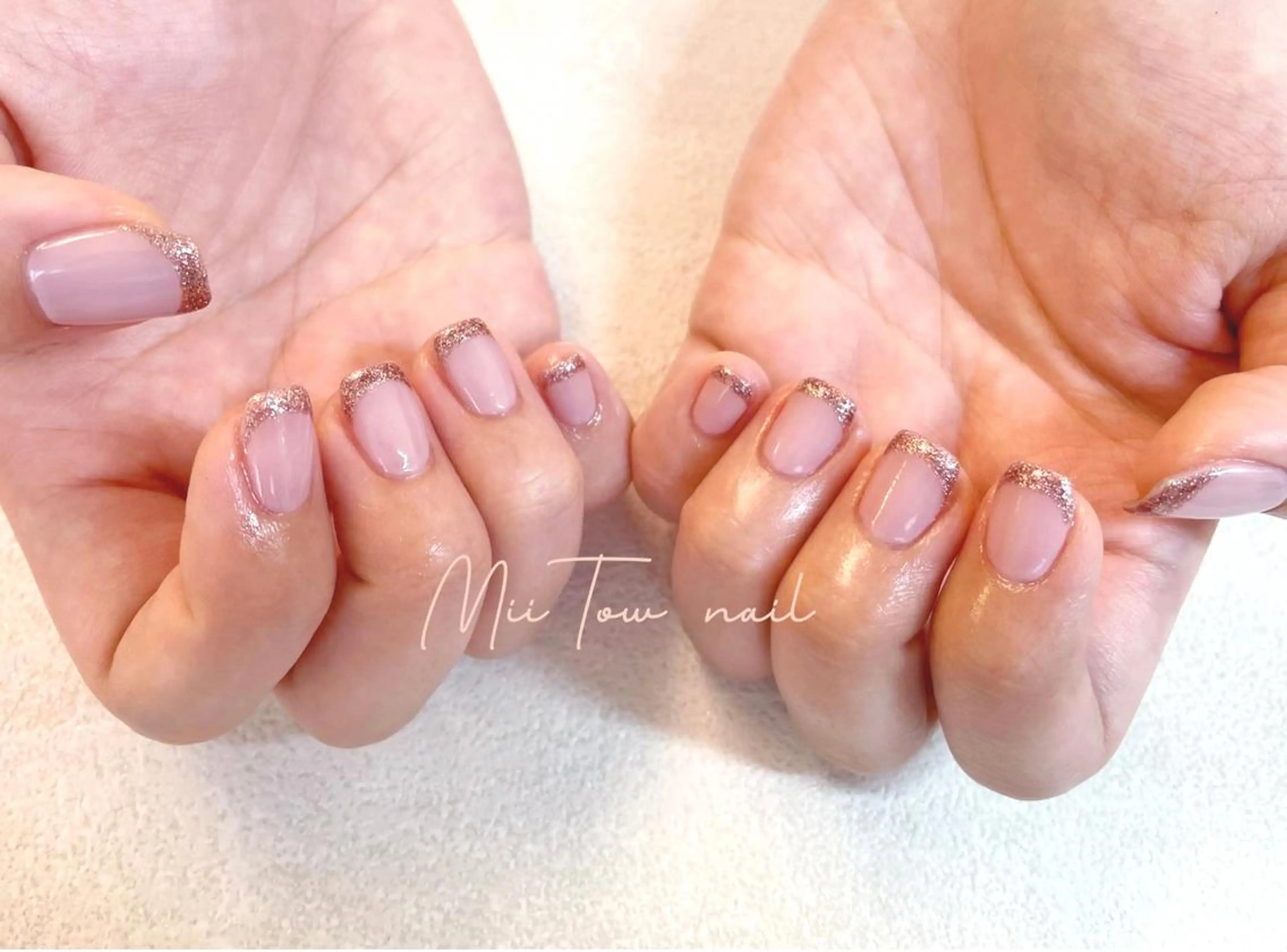 ネイル フレンチネイル ラメ(グリッター) ピンク MiiTow nailのネイルデザイン