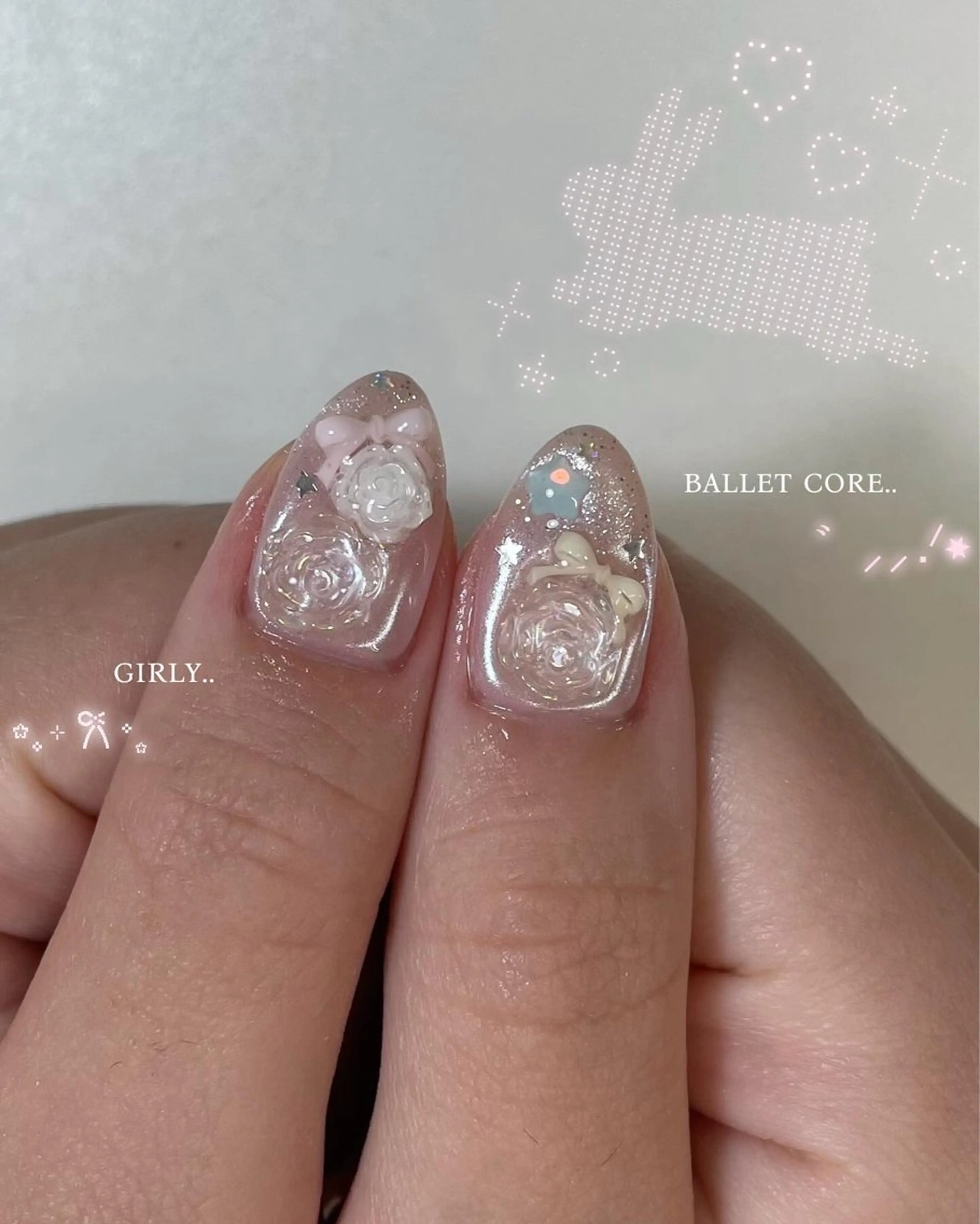 ネイル ハンドネイル MINAMI໒꒱ Y2K、韓国ガーリーのネイルデザイン