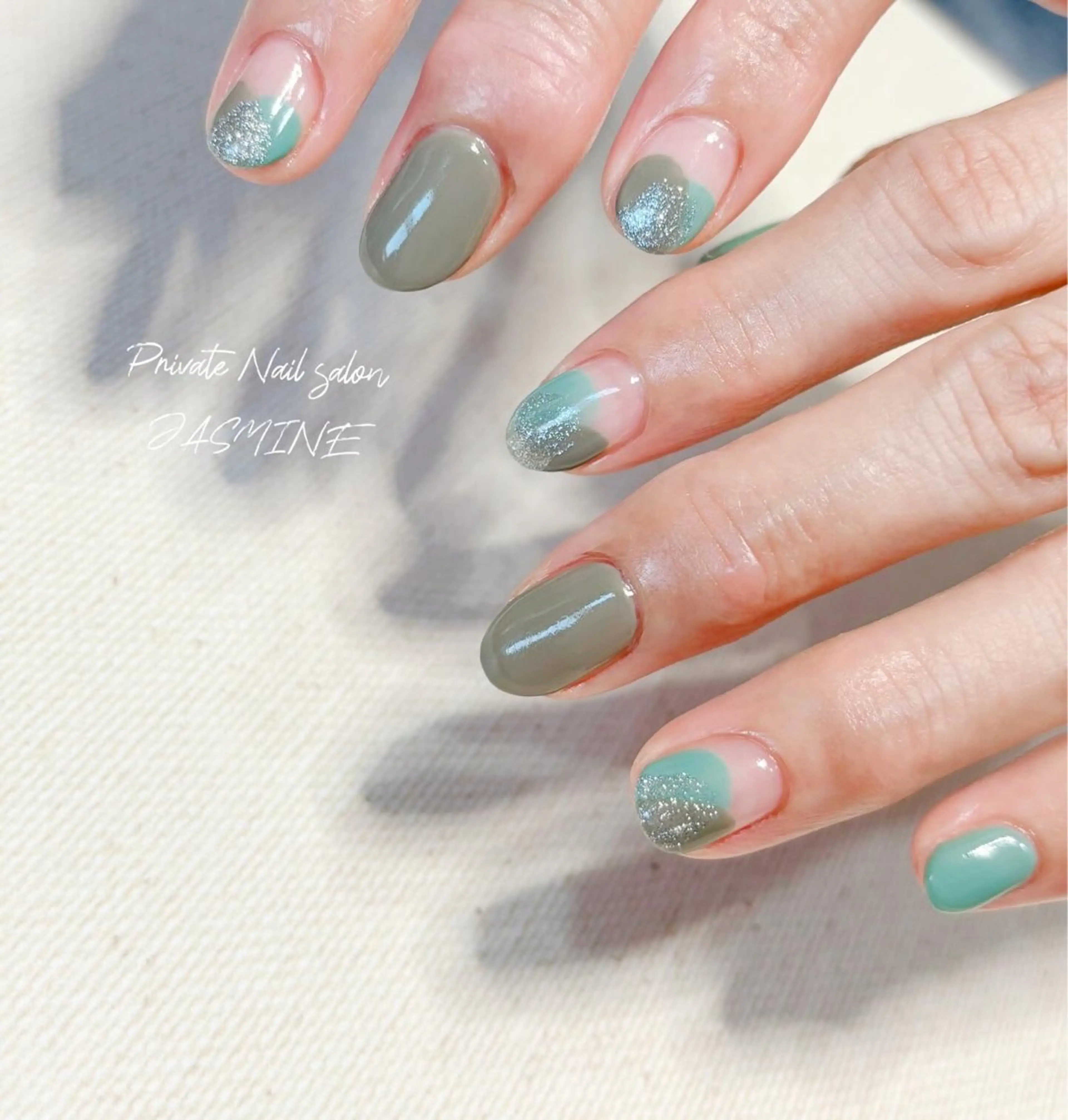 ネイル グリーン ハンドネイル Nail salon JASMINEのネイルデザイン