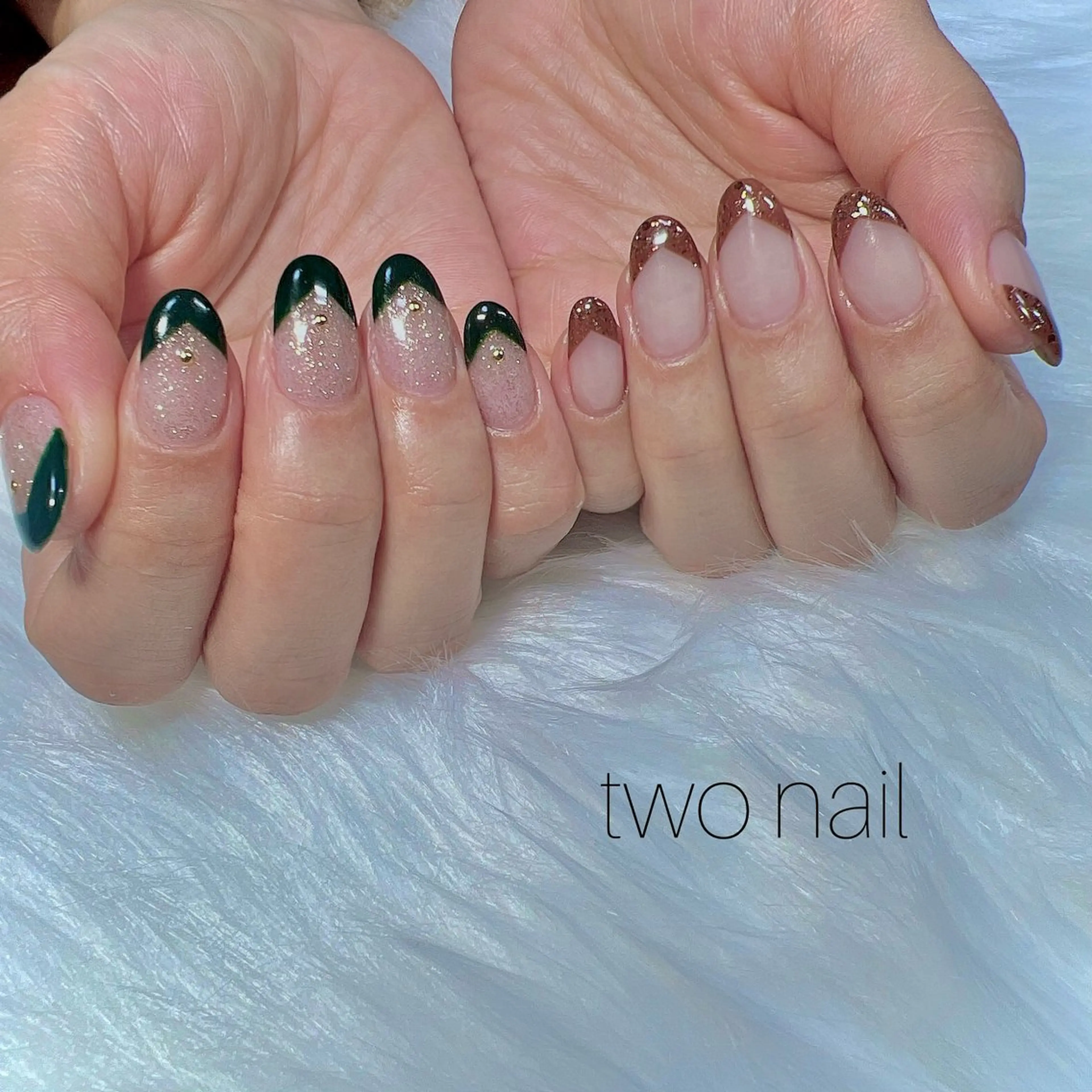 ネイル アートネイル ブラウン ネイルチップ ホワイト ハンドネイル two nailのネイルデザイン