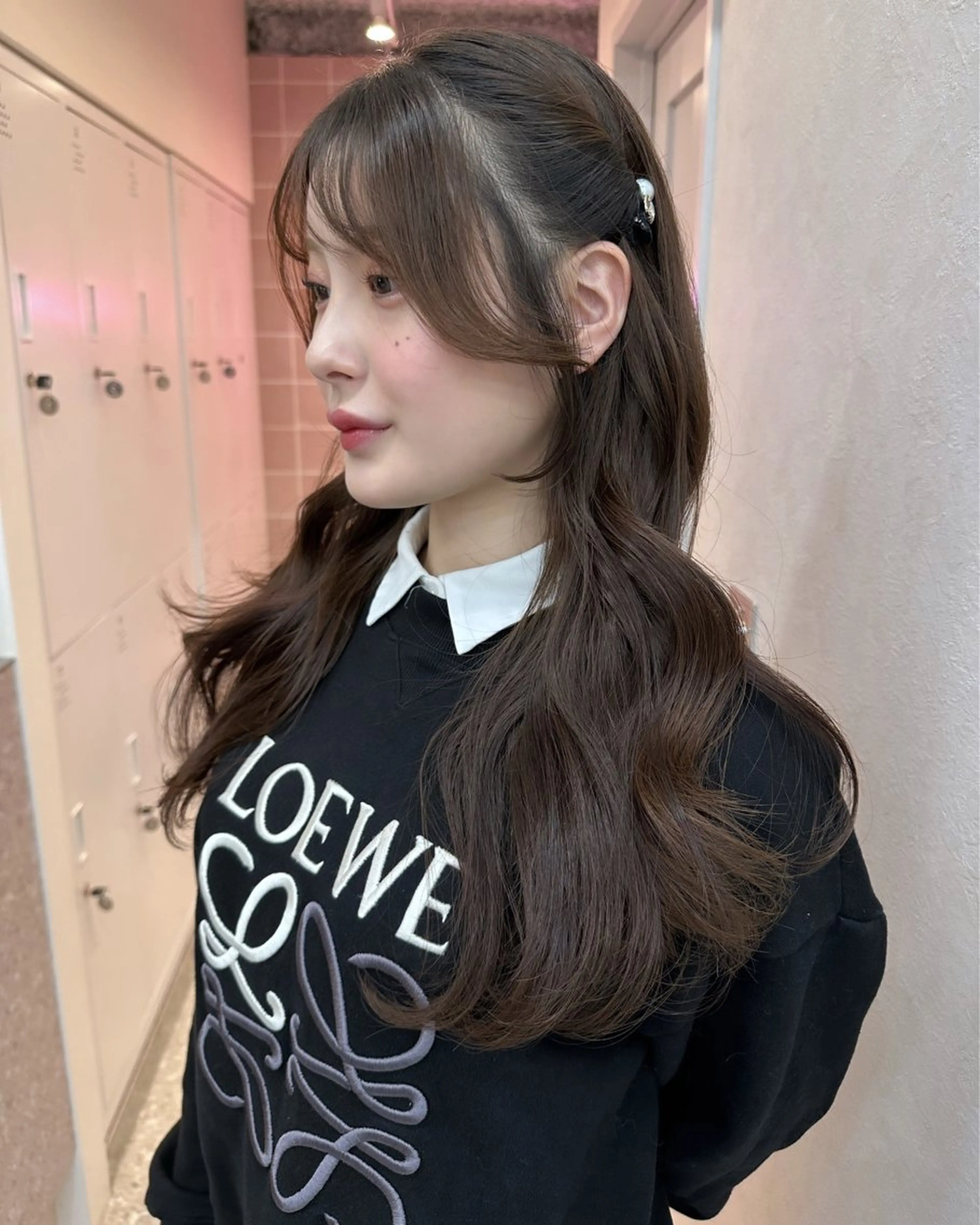 ロング カラー ベージュカラー オリーブベージュ ヨシンモリ 韓国風ヘア 新宿/韓国ヘア 中明度カラー/かやのヘアスタイル