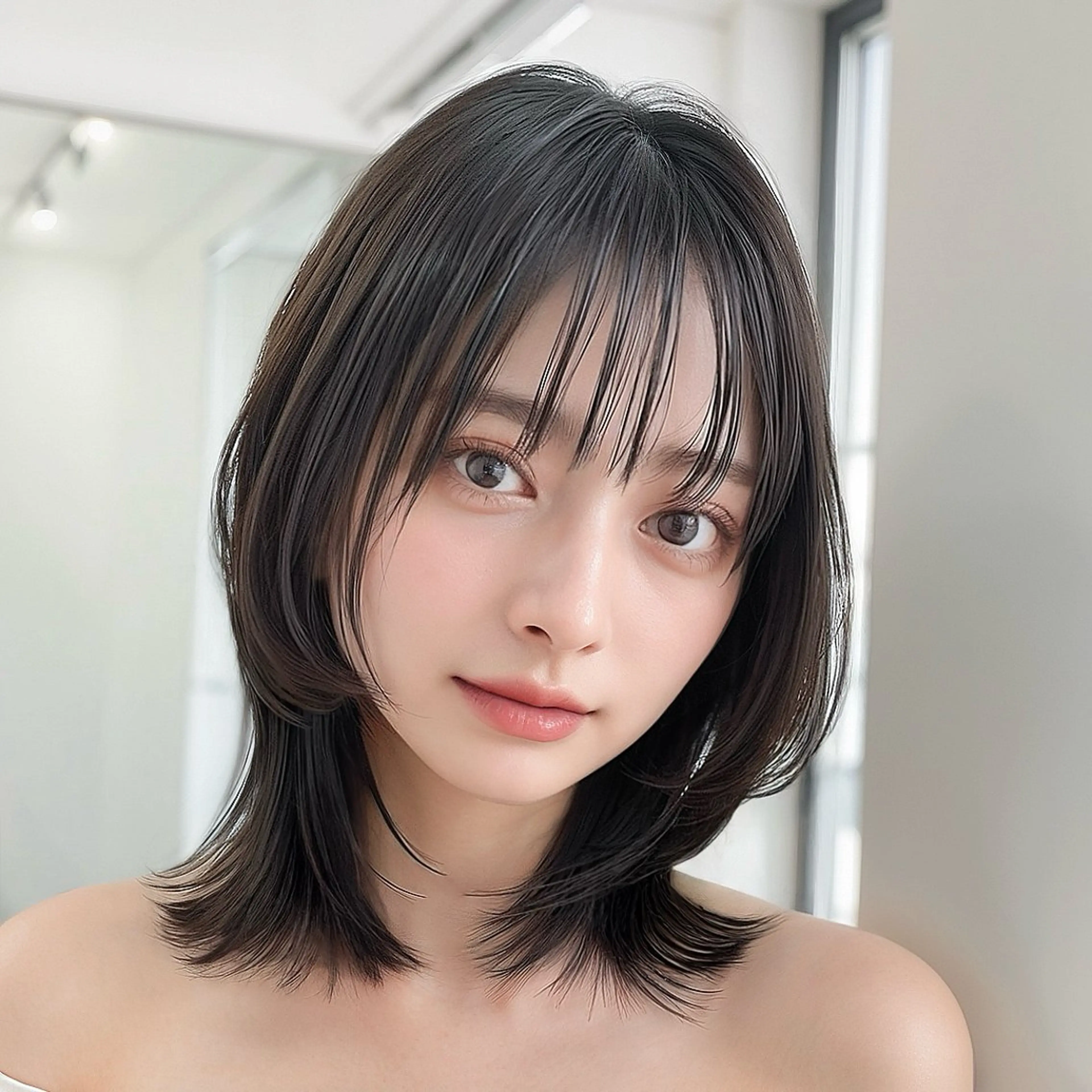 ミディアム ボブレイヤー ボブ くびれヘア 髪質改善 レイヤーカット カット トリートメント Attrait .のヘアスタイル