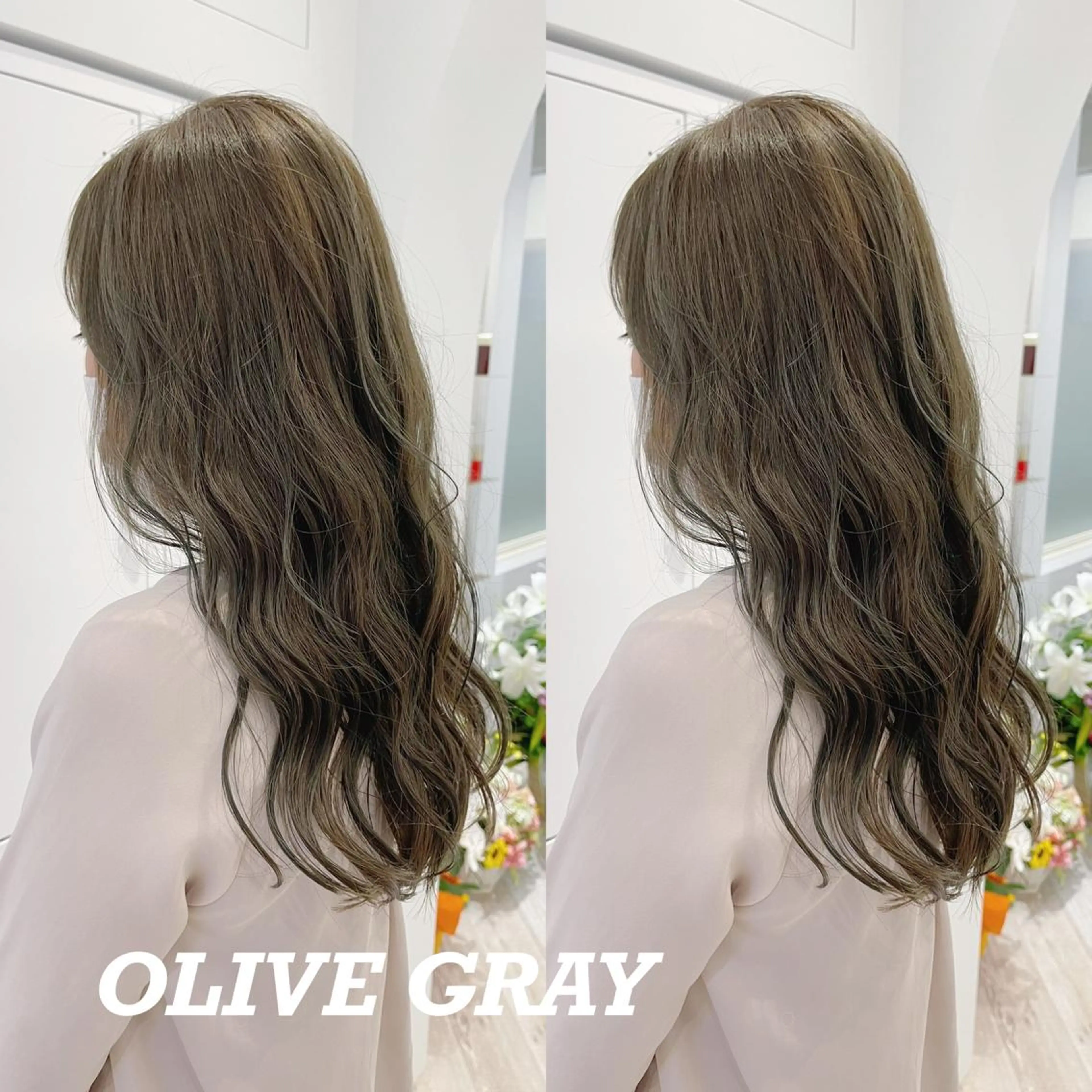 ロング カラー ヘアアレンジ グレージュ オリーブグレージュ オリーブグレー youres  hair所属・佐々木 裕一のヘアスタイル