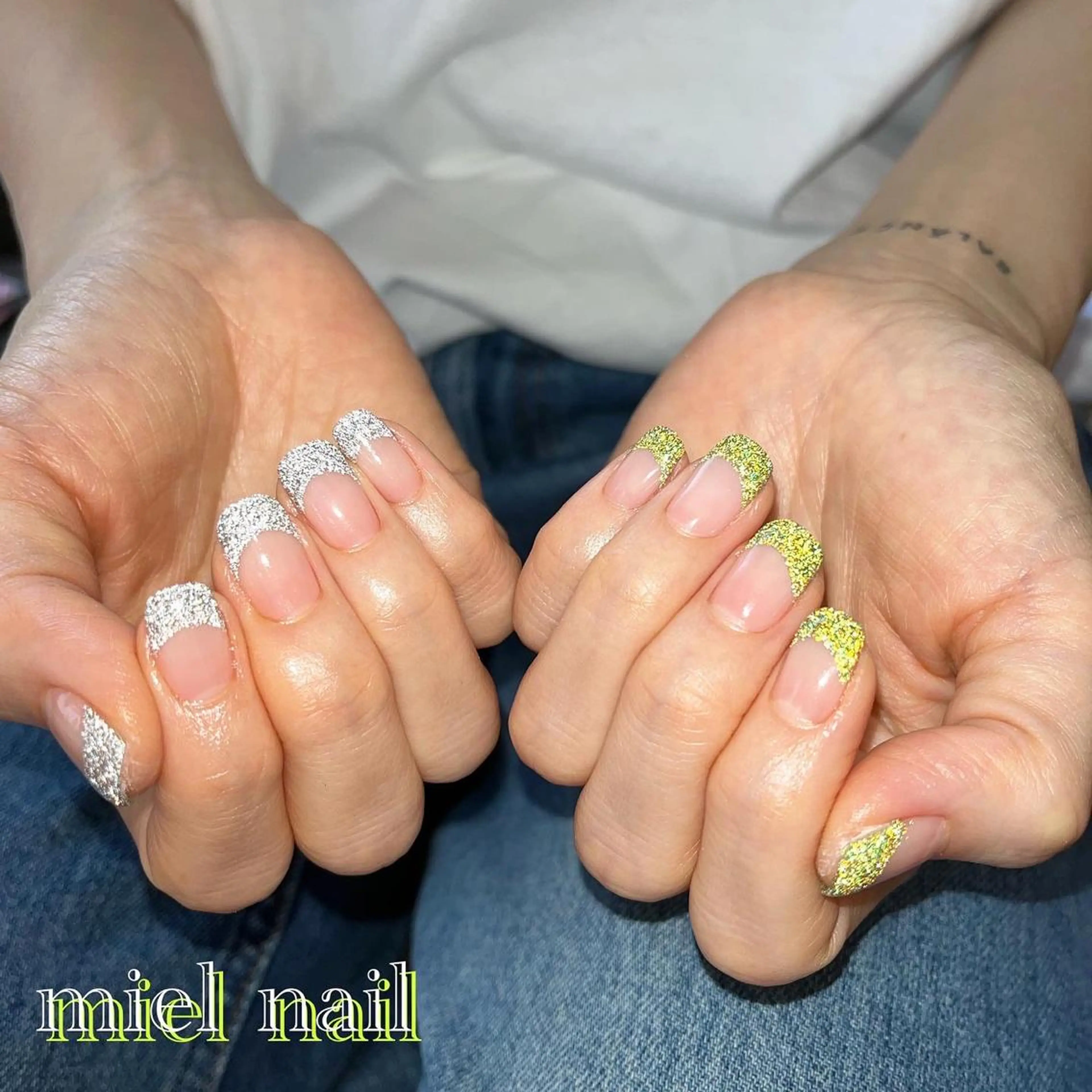 ネイル フレンチネイル ラメ(グリッター) シンプルネイル ハンドネイル miel nailのネイルデザイン