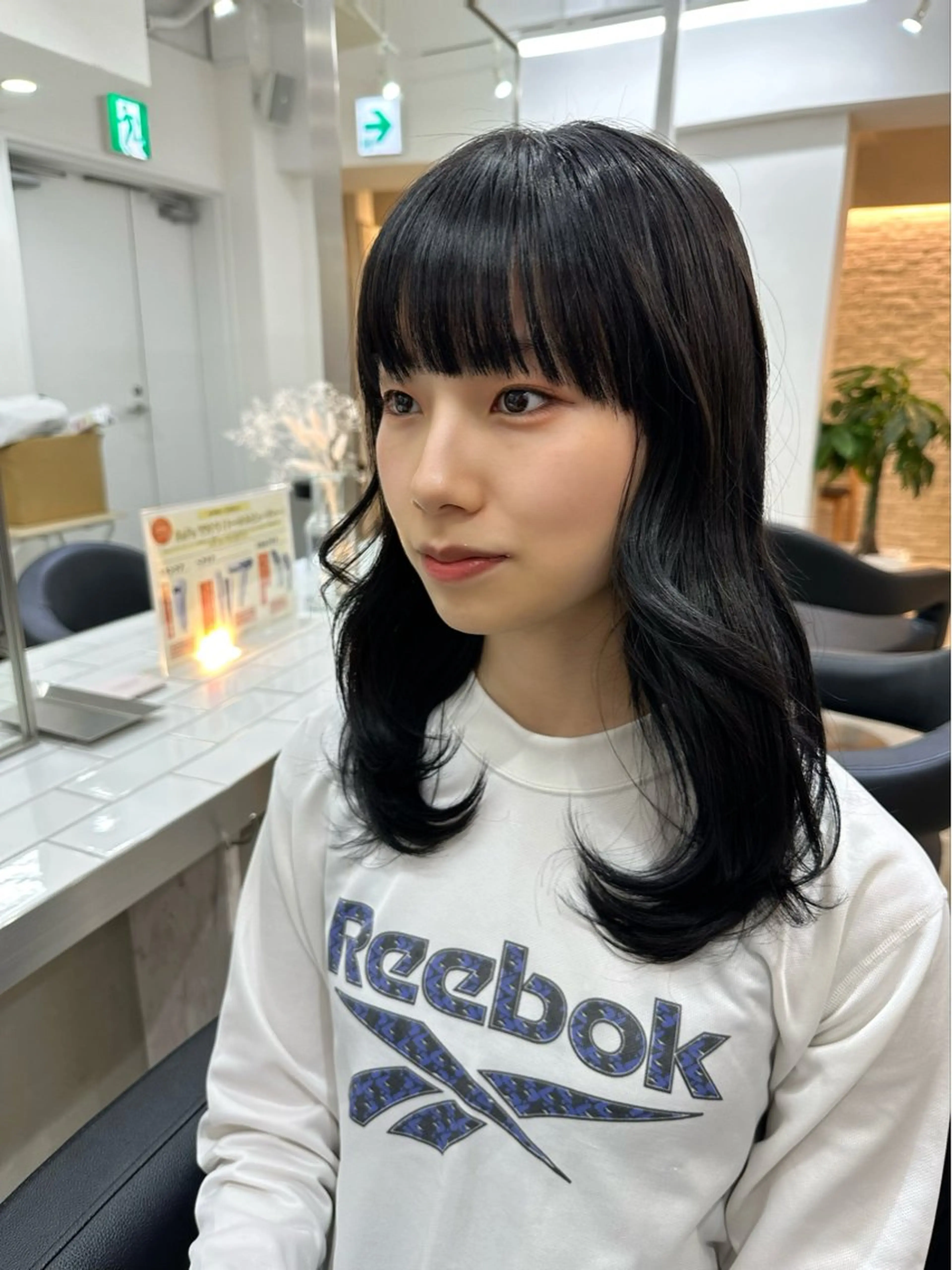ロング カラー 黒髪 ブルーカラー ブルーブラック レイヤー 顔周り グレージュ/添田晃基のヘアスタイル