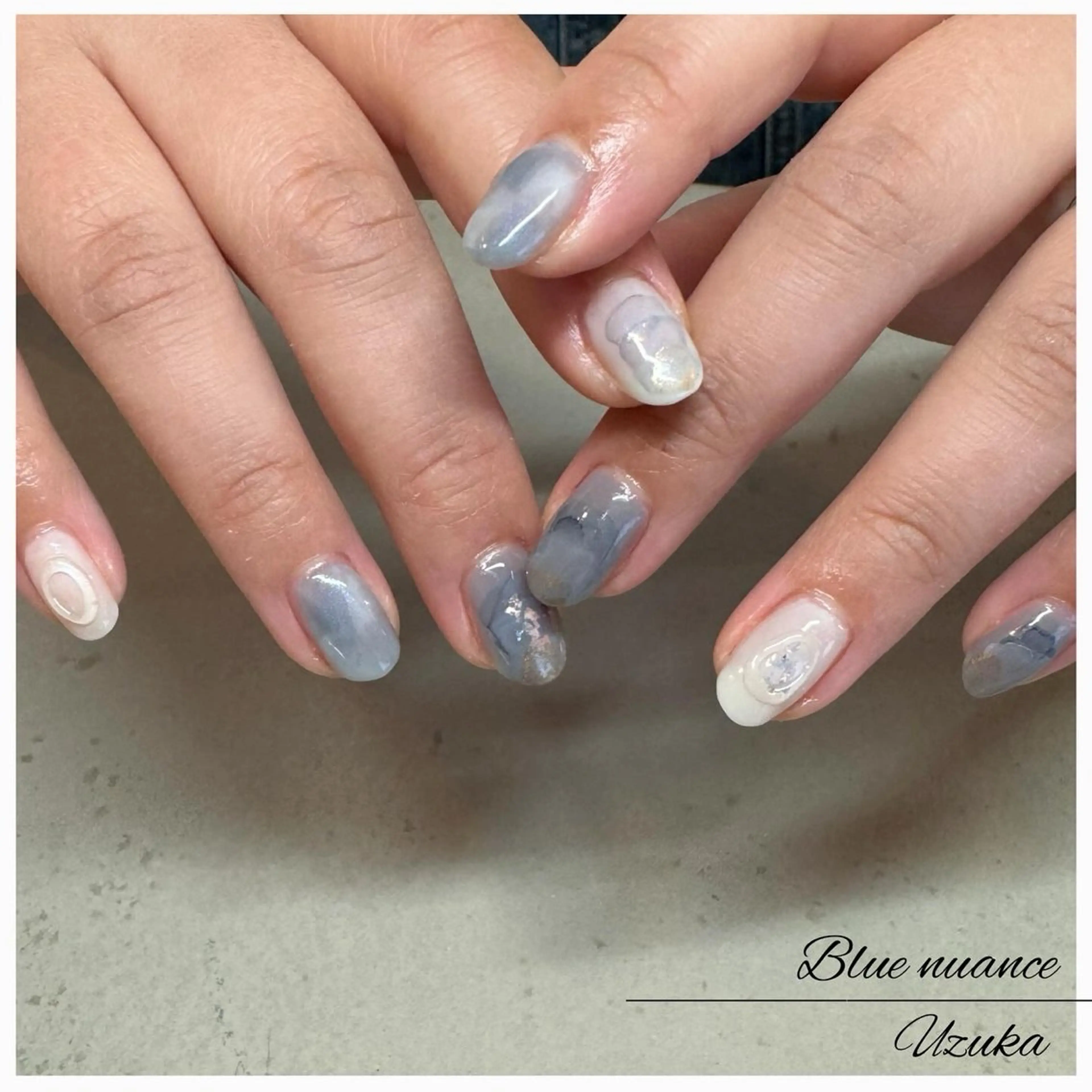 ネイル ブルー ニュアンスネイル ぷっくりネイル 【 enn 】 Uzuka Yukaのネイルデザイン