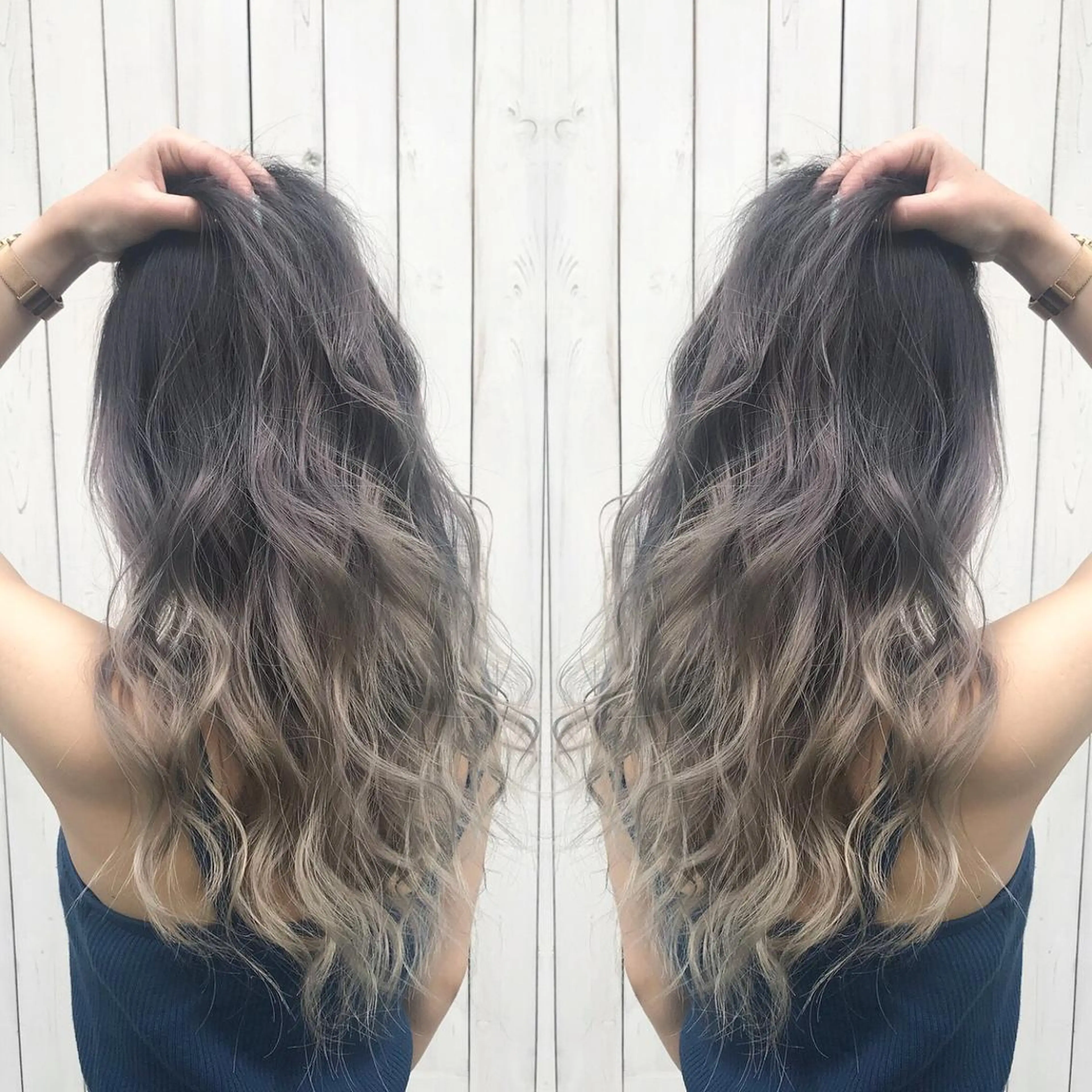 セミロング カラー ブルーカラー ブルーグレー ブルーグレージュ グラデーションカラー グレージュ LOHAS 関根真由美のヘアスタイル