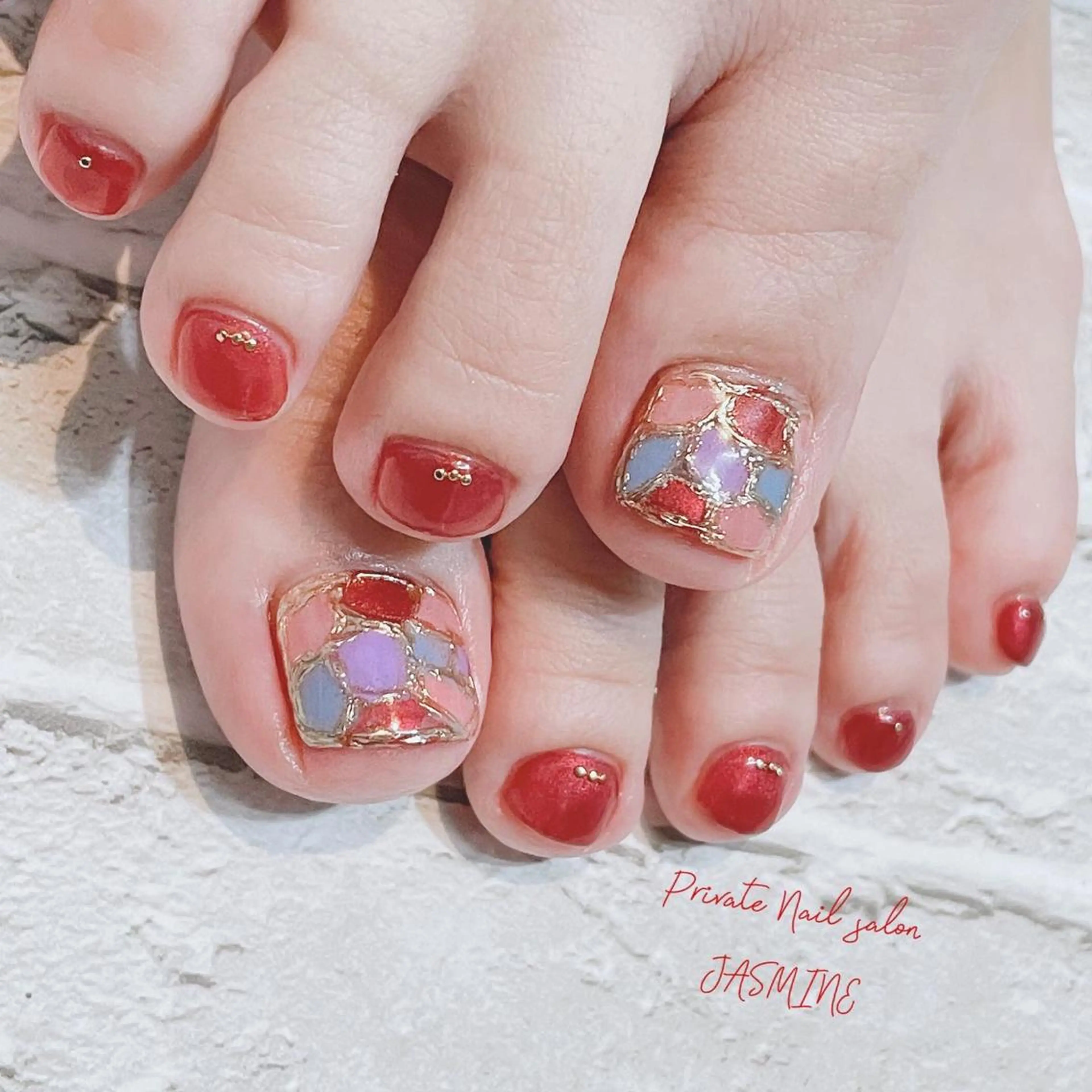 ネイル アートネイル ミラーネイル 赤色 Nail salon JASMINEのネイルデザイン