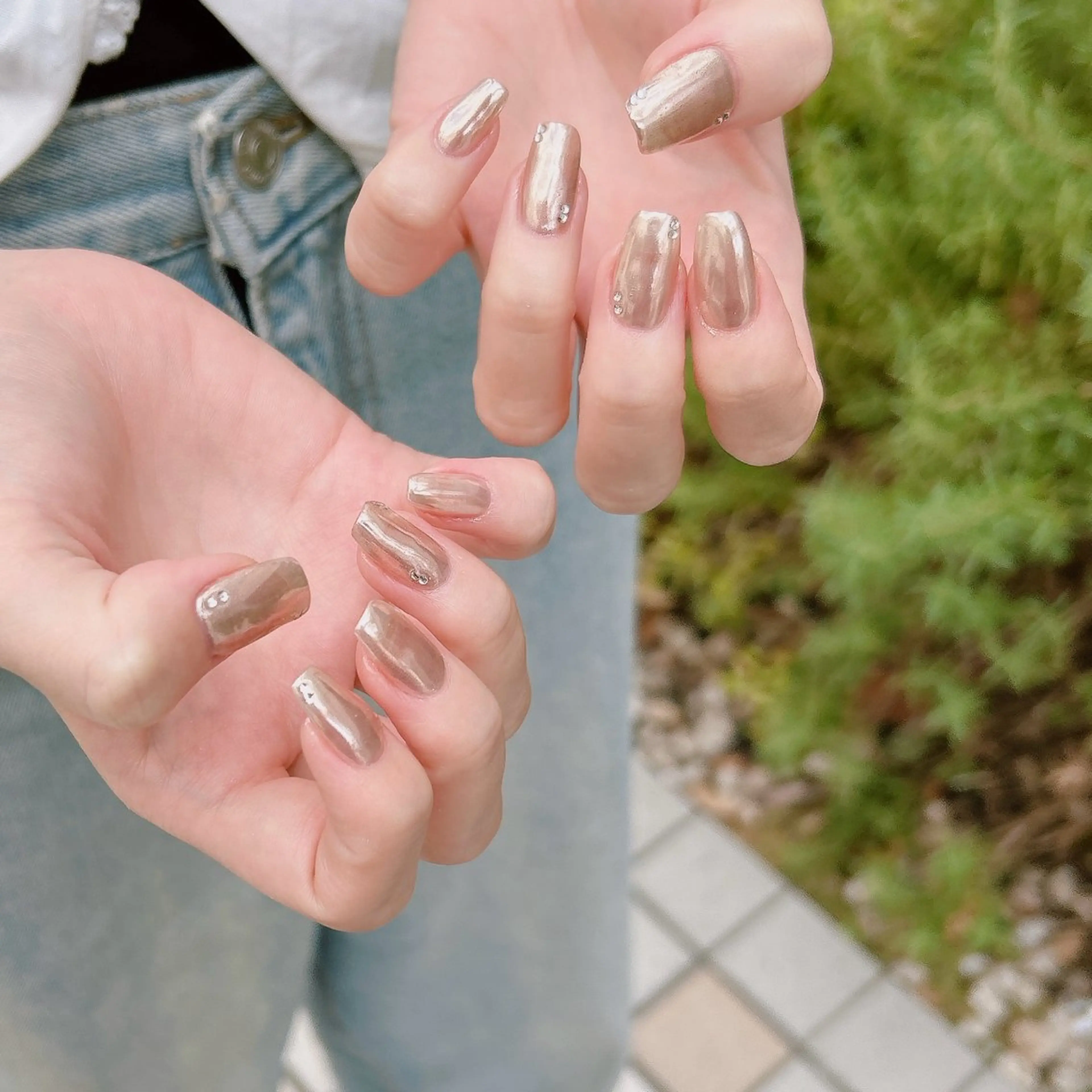 ネイル ミラーネイル ピンク ピンクベージュ junna のぞいてねのネイルデザイン