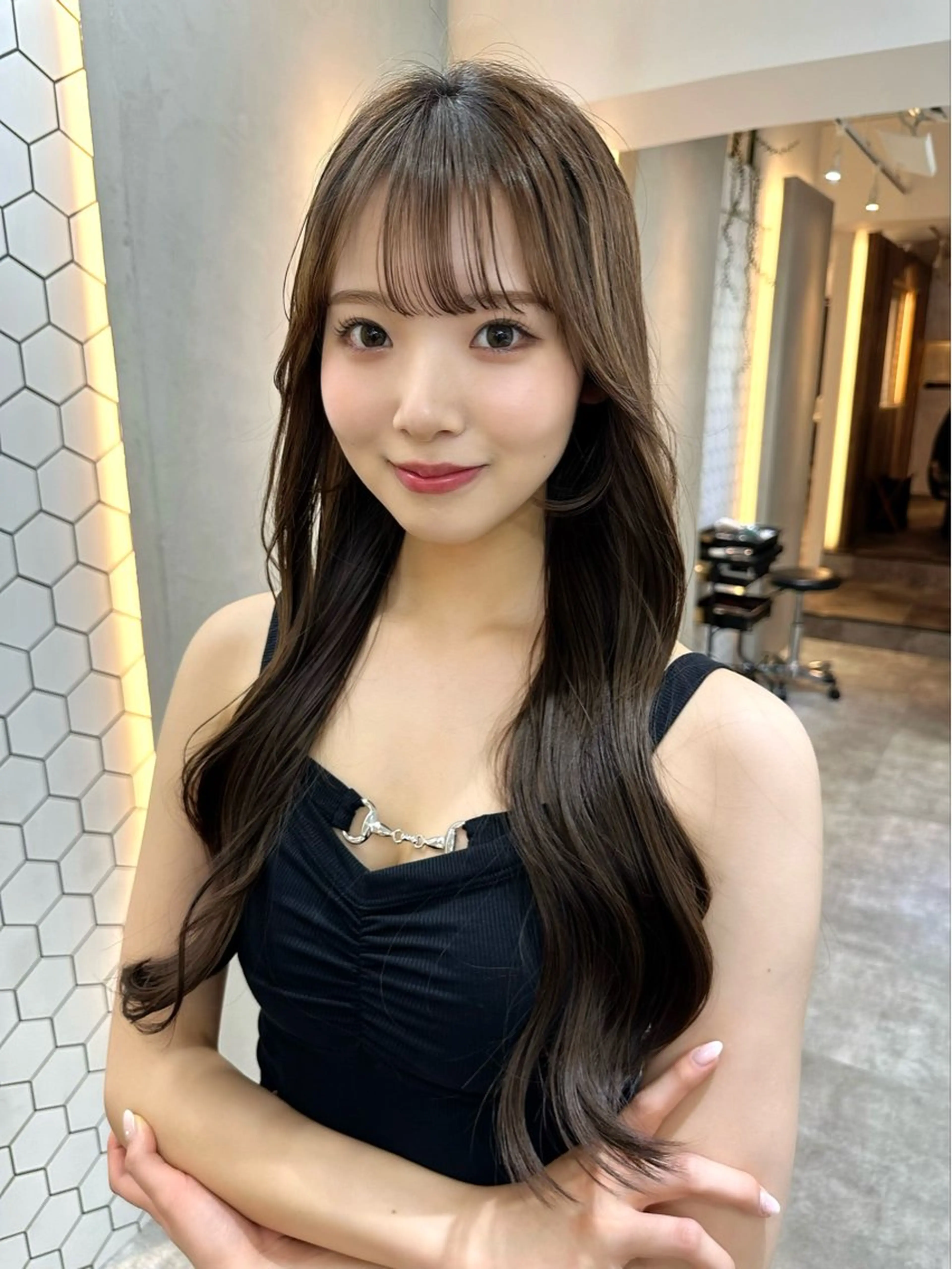 ロング カラー カット ヘアカラー トリートメント レイヤー 顔周り グレージュ/添田晃基のヘアスタイル